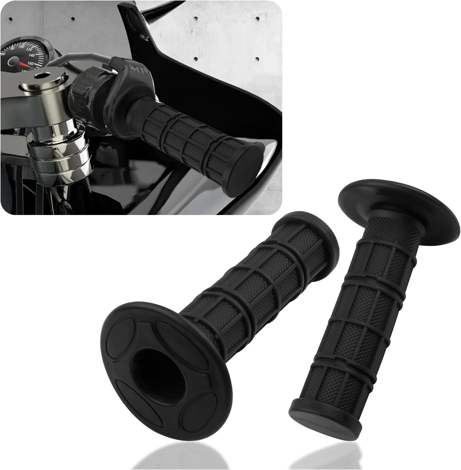 2PCS Motorcycle Grips,Anti-Slip Rubber Dirt Bike Grips with 7/8" Left & 1" Right Compatible with CRF KXF,Universal Motorcycle/Bike Handlebar Grips for Women & Men (Black)