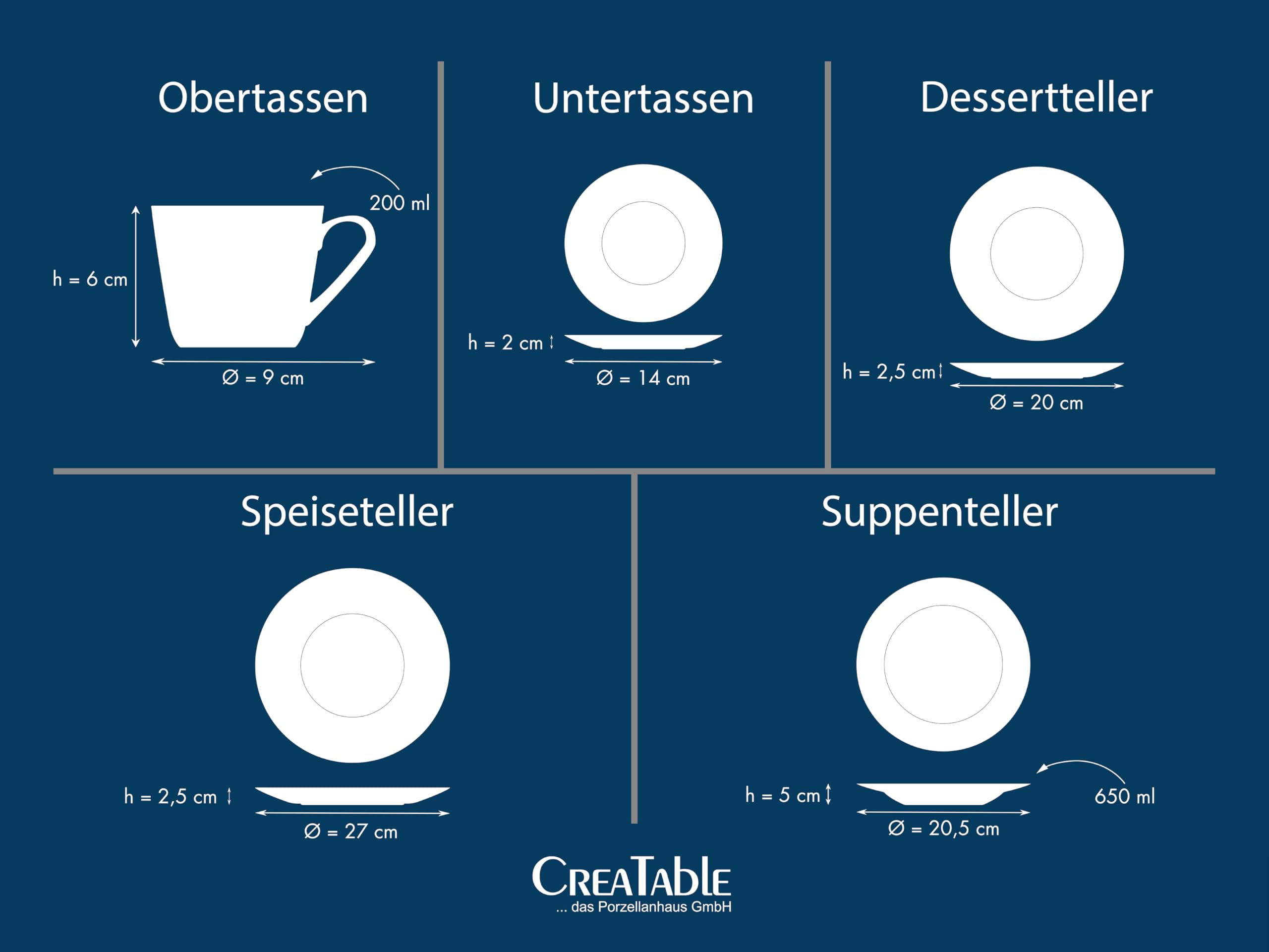 CreaTable, Serie Base Weiss, 30-teiliges Kombiservice aus Porzellan | Geschirrset, spülmaschinen- und mikrowellengeeignet, Qualitätsproduktion, 24533