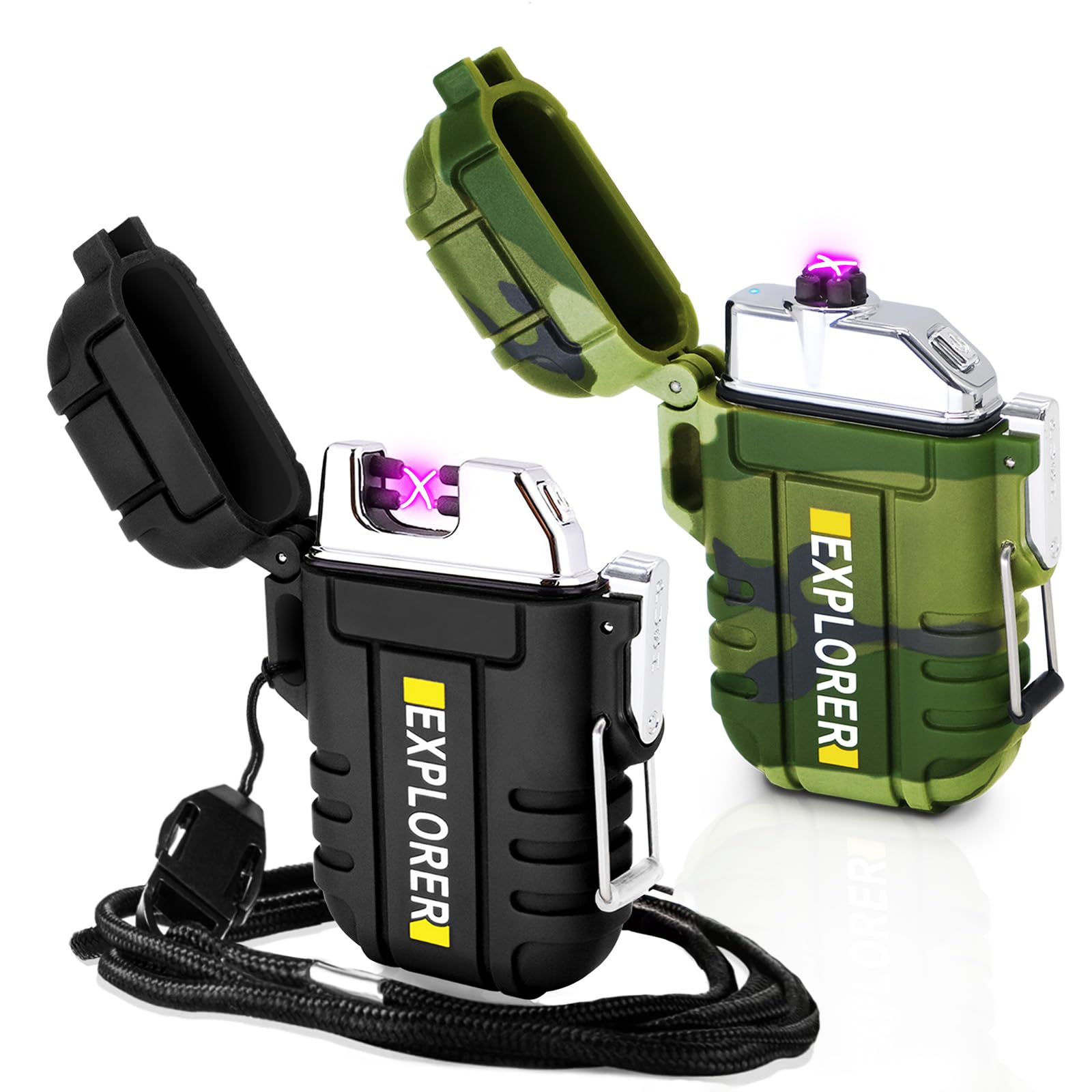 2 Pack Waterproof Lighter Outdoor Electric Lighter Dual Arc Lighter Windproof Lighter USB Rechargeable Lighter Flameless Plasma Lighter Camping Hiking Adventure Survival Tactical Gear-picture-27
