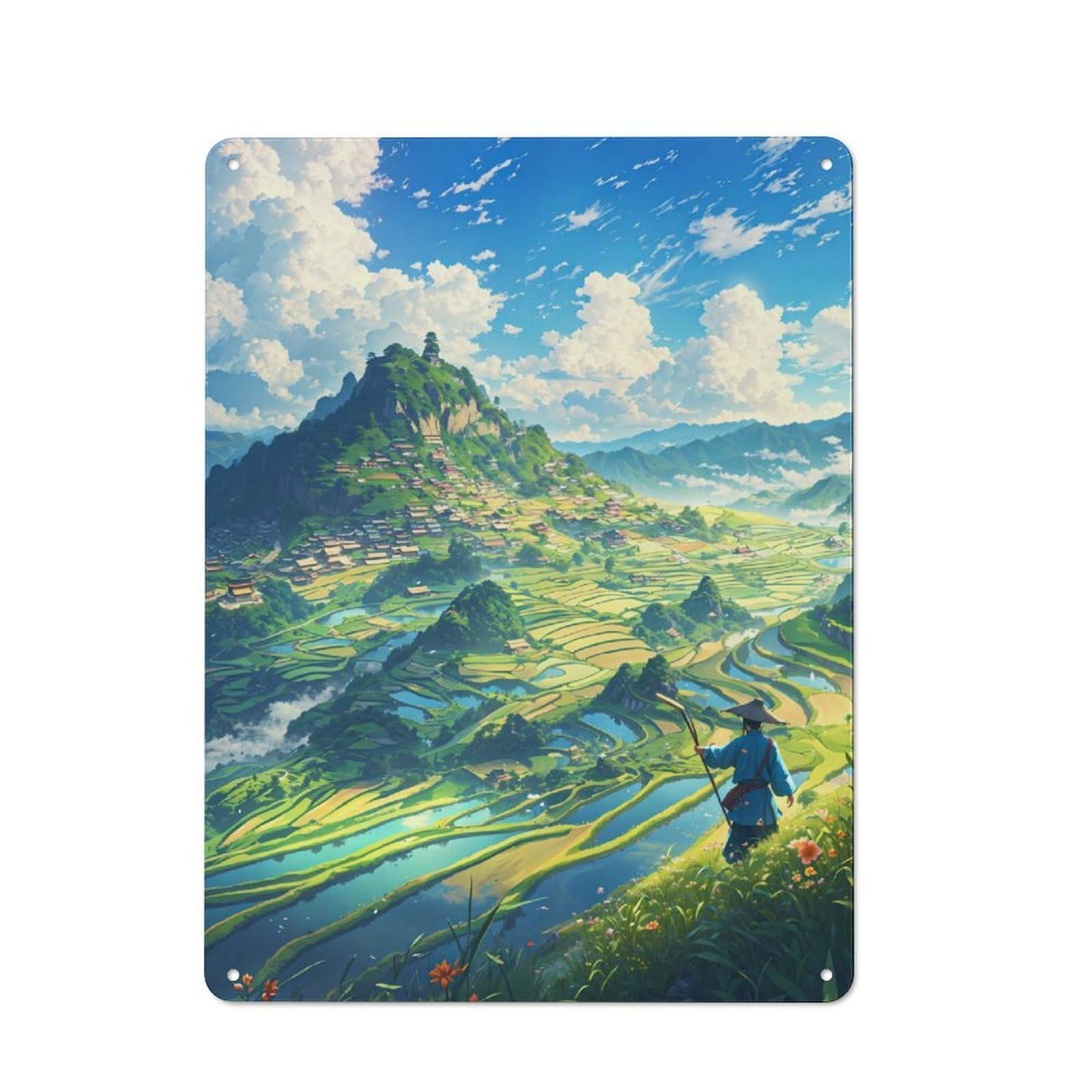 Junmoney Rice Fields Vintage Metal Plaque 40X30cm Featuring For Garage Wall, For People Furnishing A Garage