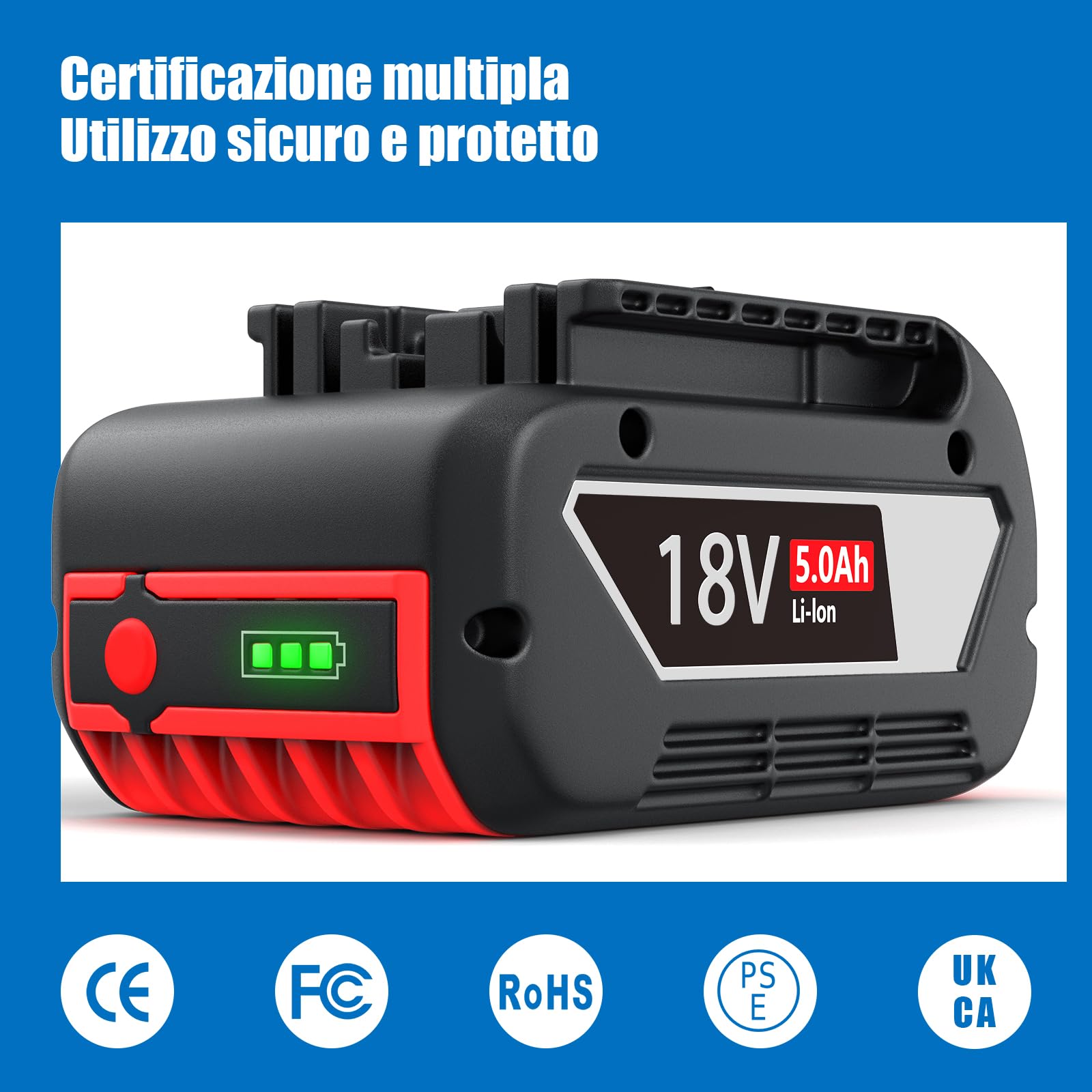 Batteria di ricambio per Bosch 18V: 5,0Ah agli ioni di litio per Bosch 18V BAT618 BAT618G BAT609 BAT609G BAT619 BAT619G BAT610G BAT610 BAT612 BAT622 (2 pezzi)