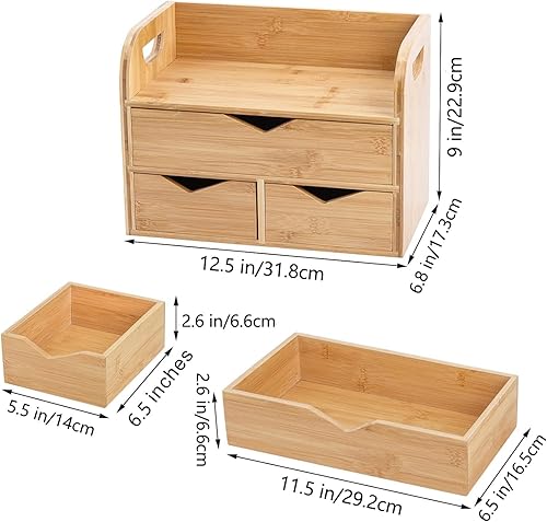 Miniatura 3 de Hacaroa Organizador de escritorio de bambú de 3 niveles con 3 cajones, mini caja de manualidades de mesa, cajón de almacenamiento de cosméticos con