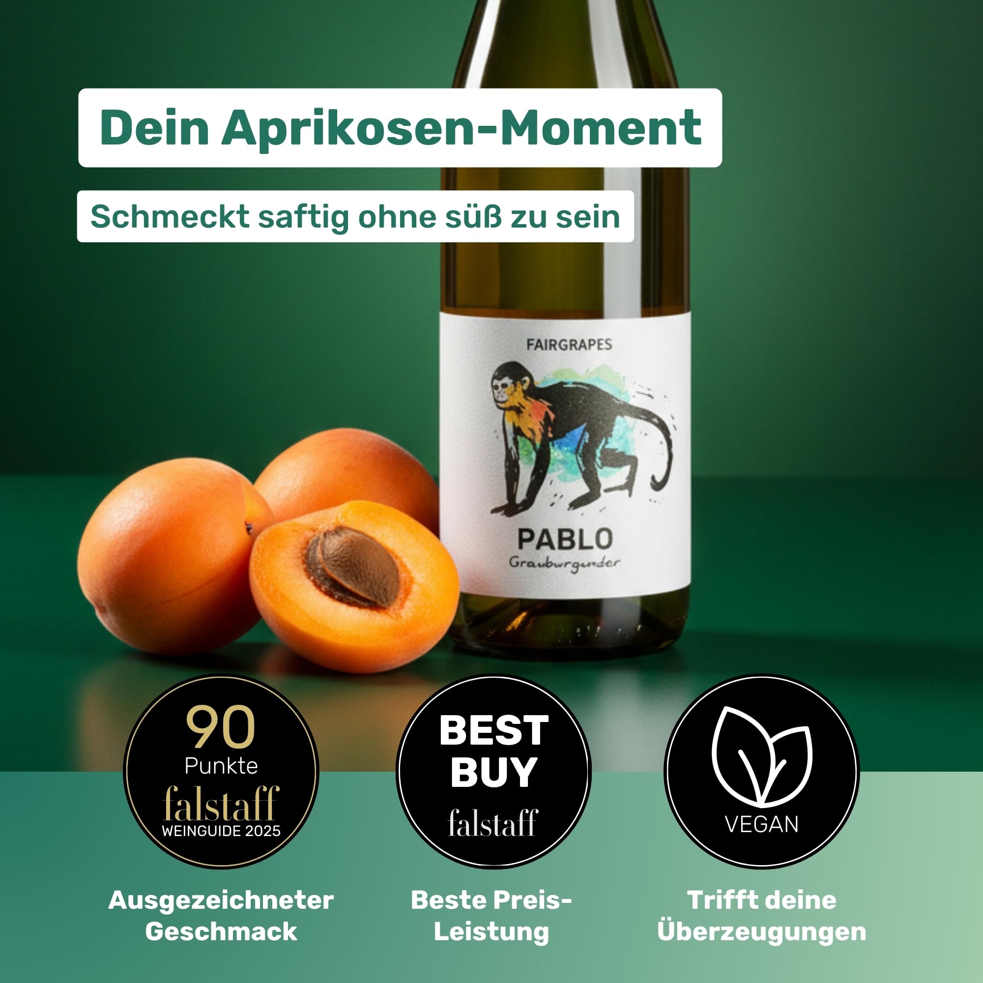 FairGrapes Grauburgunder »Pablo« Weißwein Trocken | 90 Punkte Falstaff | Best Buy | Aprikose & Birne | Vegan | Geschenkidee (3 x 0.75 l)