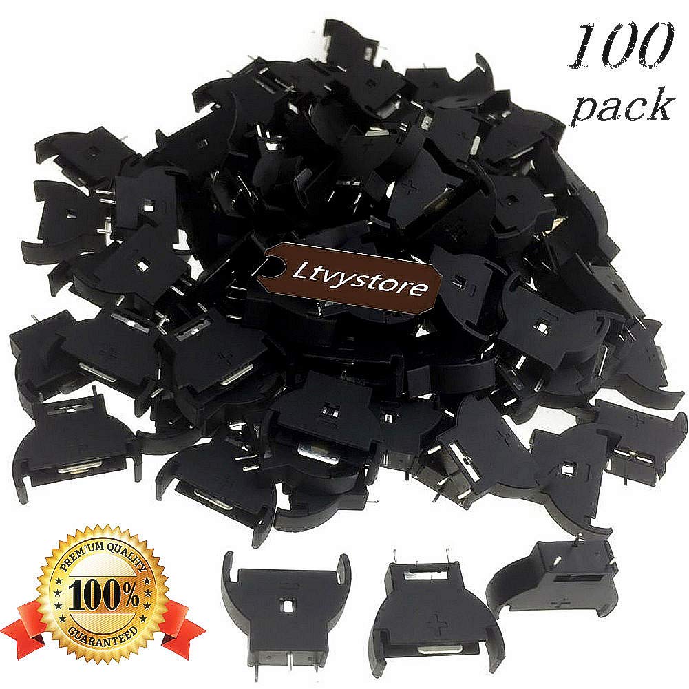 100Pcs CR2032 Button Cell Battery Sockets Holder Case Plastic Shell Type, Black Color