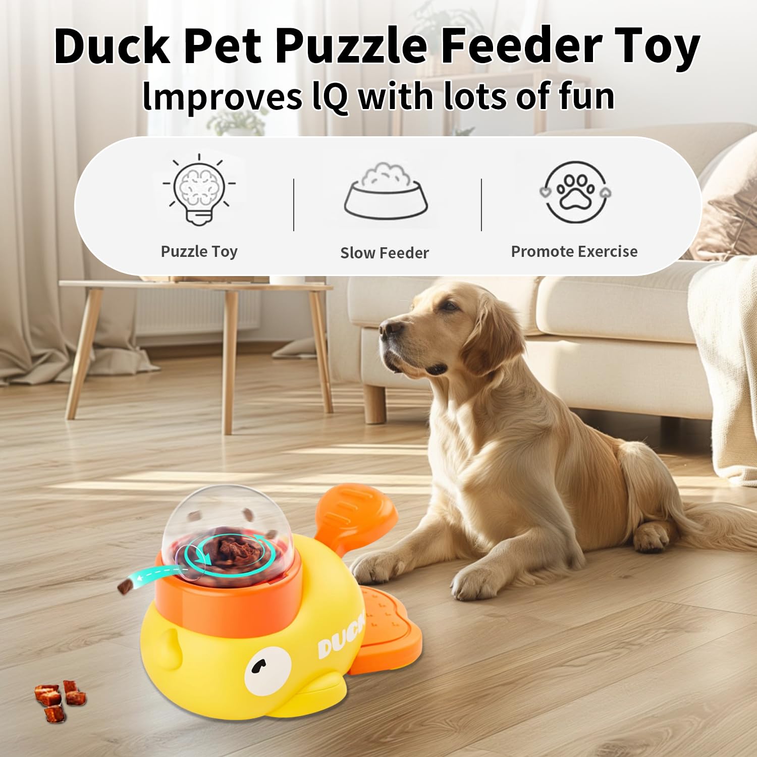 Alimentador de rompecabezas de pato para perros, juguetes interactivos de alimentación lenta con dispensador de golosinas para aumentar el coeficiente intelectual, estimulación mental y evitar la