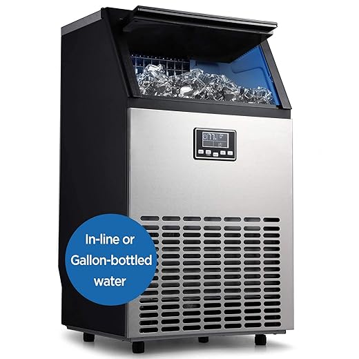 Northair Commercial Ice Maker, Built-In Stainless Steel Ice Machine, 100LBS/24H, Free-Standing Design for Party Gathering, Restaurant, Bar, Coffee Shop (100LB-Pro)