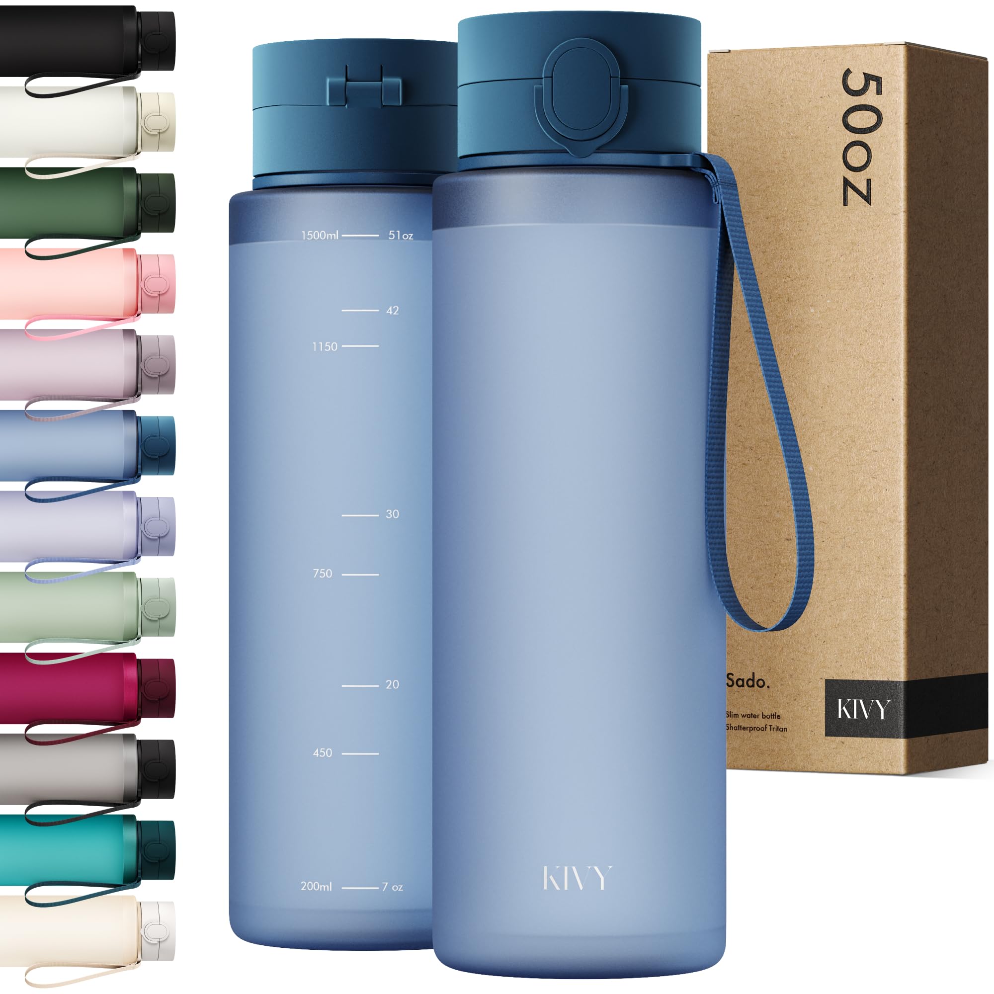 KIVY Tritan Botella de Agua 1.5L [IRROMPIBLE] - Water Bottle Sin BPA para Gimnasio, Gym & Deporte - Garrafa Reutilizable de Plástico Apto Lavavajillas - Cantimplora Deportiva, Oficina y Escuela — view 31