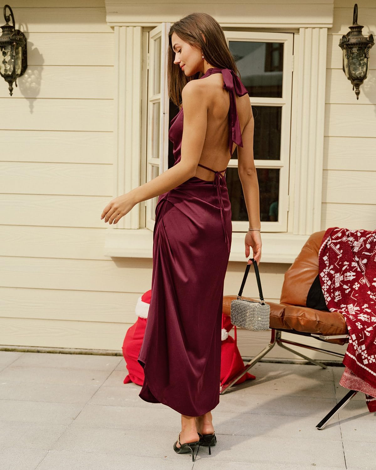 RIHOAS Womens Satin Cowl Neck Backless Cocktail Maxi Dress Tie Wedding Guest Dresses - Image 5