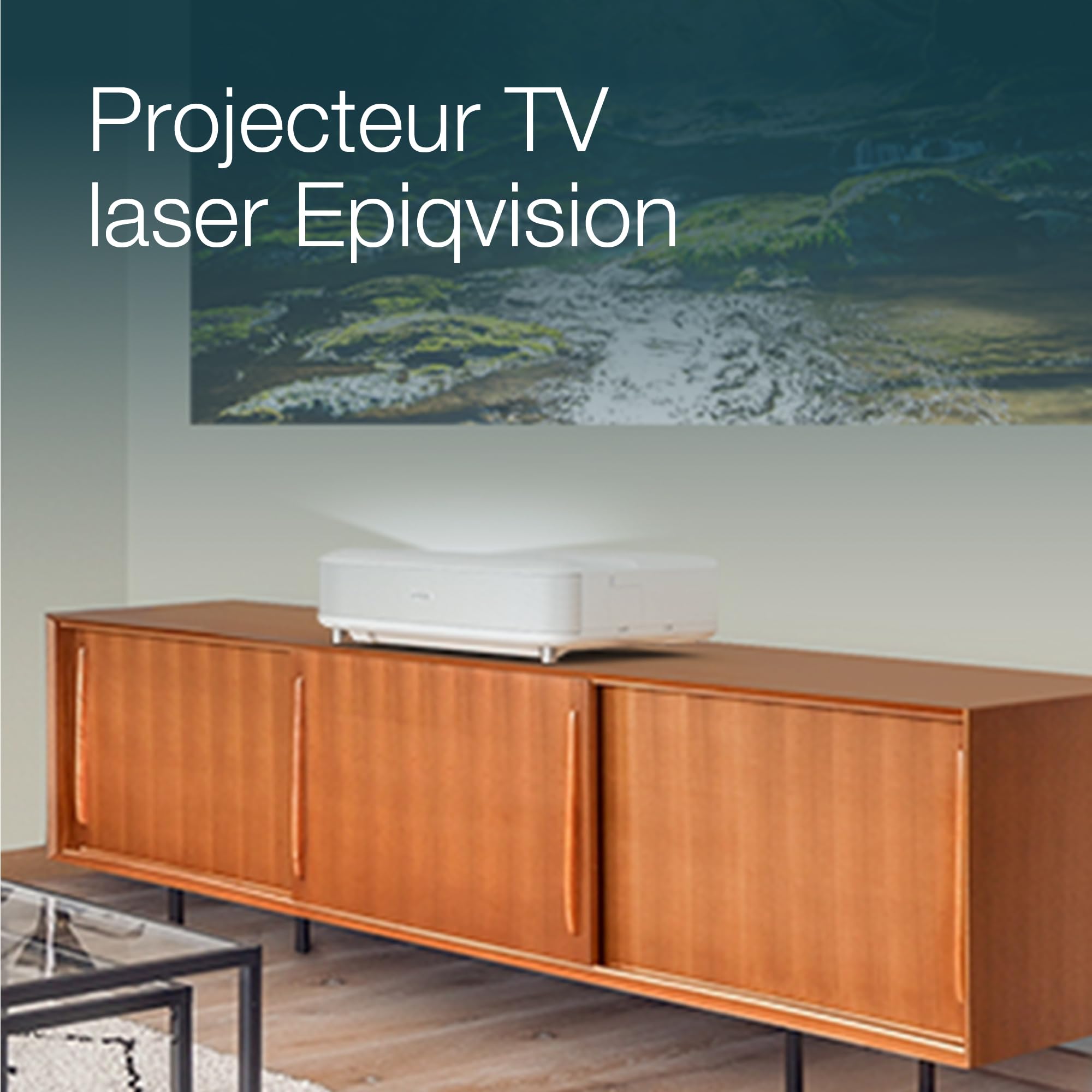Epson EH-LS650W Video projecteur Intelligent Laser Pro-UHD 4K ultracourte focale, 3LCD, 3600 Lumens, Android TV, Chromecast, Jeux vidéo, Home Cinéma, Streaming 4K Projection jusqu'à 120” - Blanc