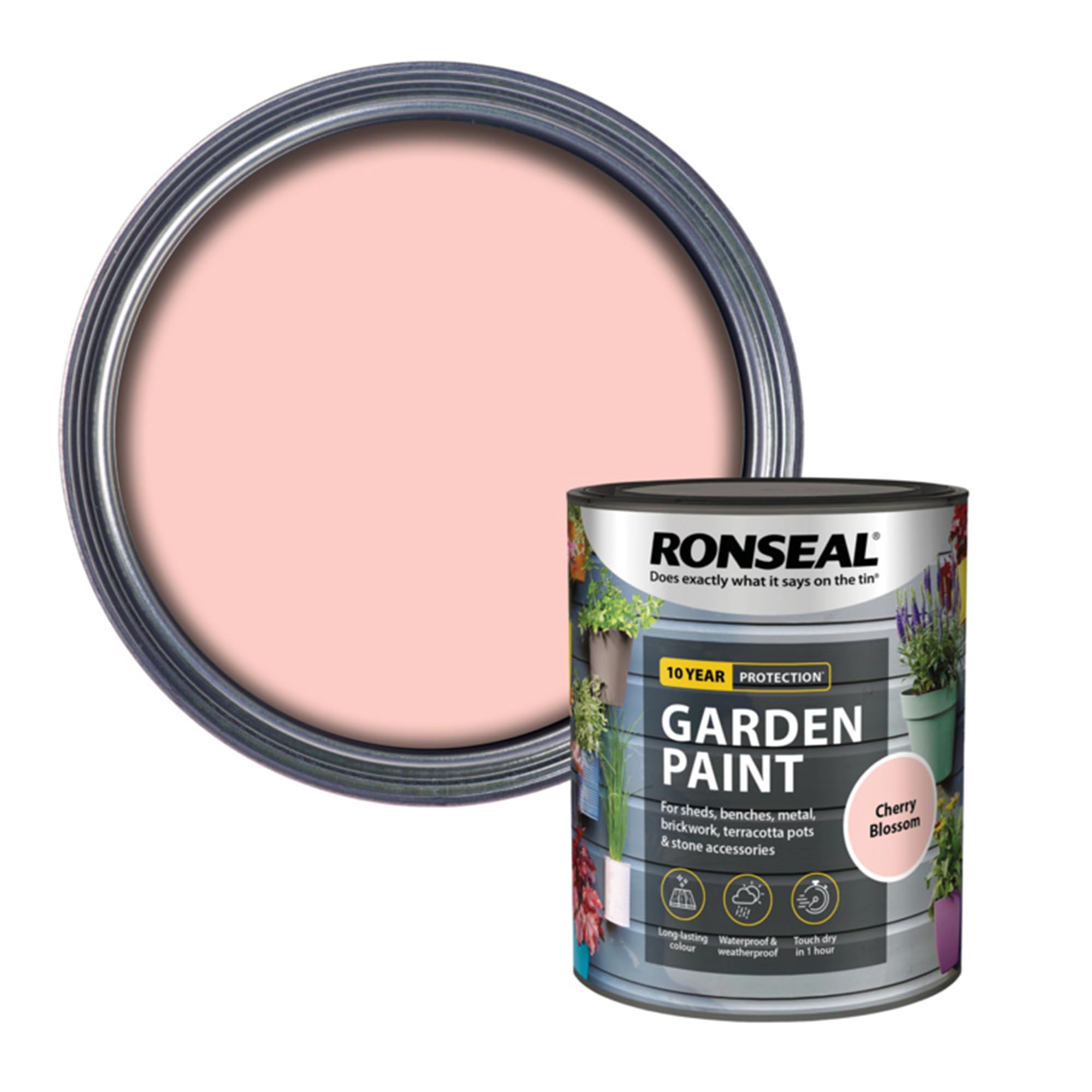 AOC24 Garden Fence Paint 750ml – Multi-Surface Exterior Paint for Wood, Brick, Metal, Stone & Terracotta – Waterproof, Resists Fading, Matt Finish for Sheds, Fences, Garden Furniture Cherry Blossom
