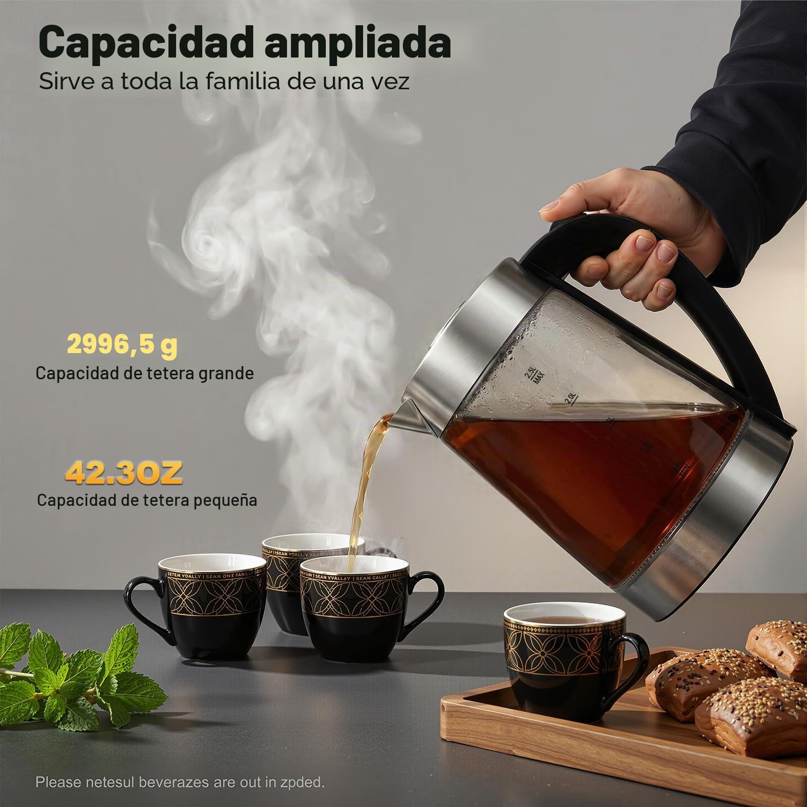 Hervidor de agua eléctrico de doble foco, 1500 W, de cristal, 1 L + 2,5 L, tetera con ajustes de temperatura y panel táctil, para café y té