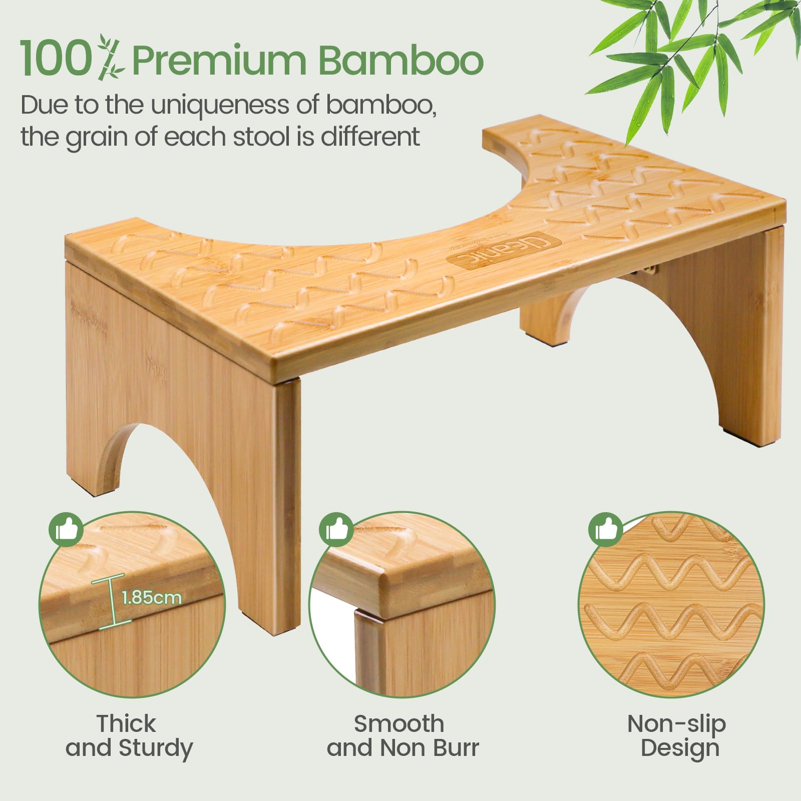 DEANIC Taboret toaletowy dla dorosłych, 100% naturalny bambus, taboret toaletowy z podkładkami antypoślizgowymi, wysokość 18 cm, stołek toaletowy, składany, odciążający zaparcia, wzdęcia