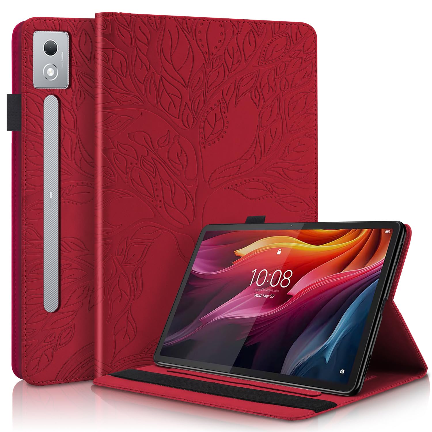 Succtopy Hülle für Lenovo Idea Tab Pro 12.7 Zoll 2025 TB-373FU TB-375FC Rot | Folio Flip PU Leder Schutzhülle Tablet Hülle mit Stifthalter und Standfunktion für Lenovo Idea Tab Pro 12.7" 2025