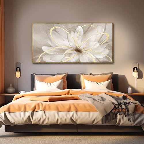 Miniatura 3 de SOUGUAN Lienzo decorativo de pared con flores doradas, líneas abstractas, decoración de pared para sala de estar, decoración moderna del hogar,