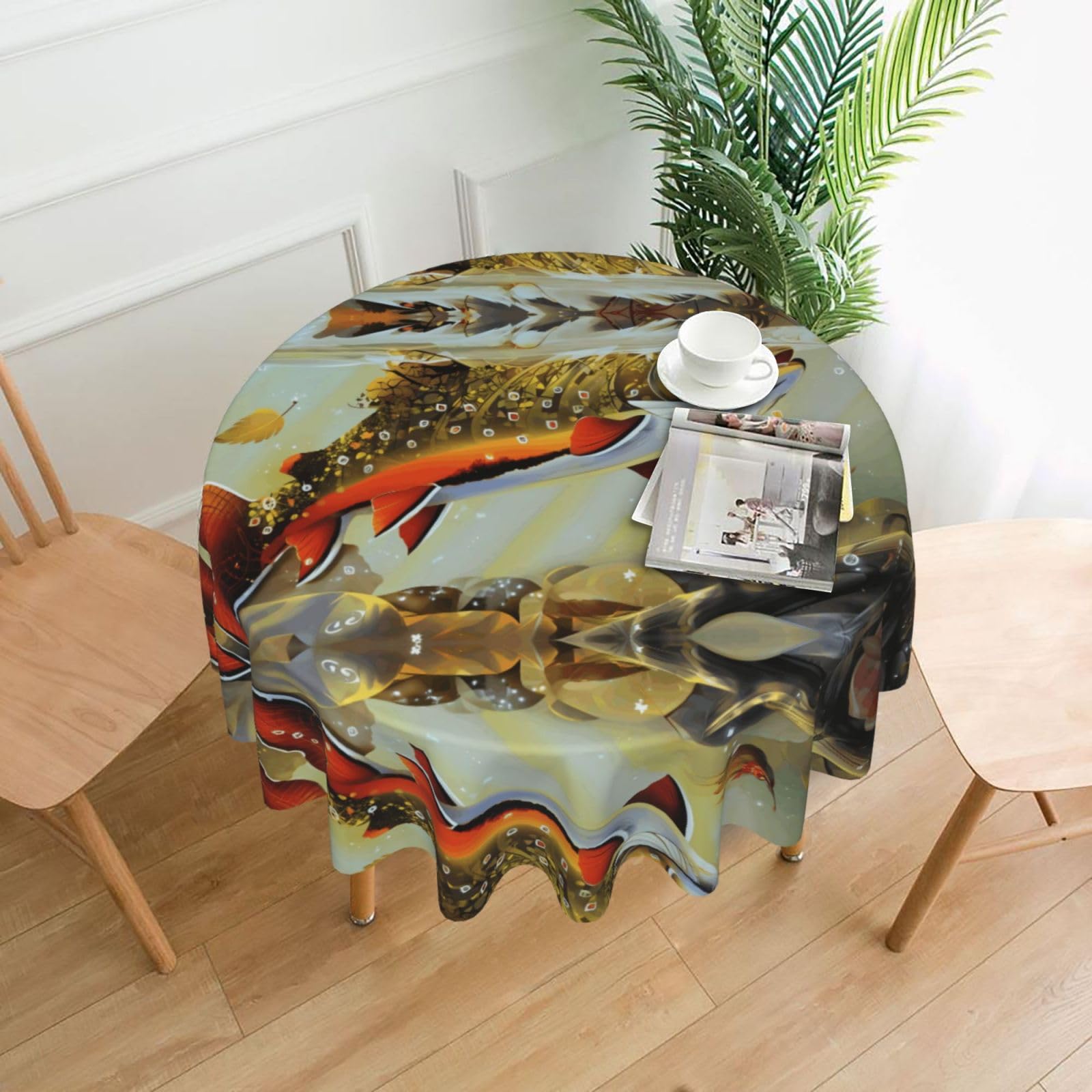 WHJSHOP Brook Trout Fly Fishing Prints Round Table Throw 60 Inch – Waterproof Table Cover for Dining, Coffee Tables, Parties & More - Soft, Wrinkle-Resistant Table Layer