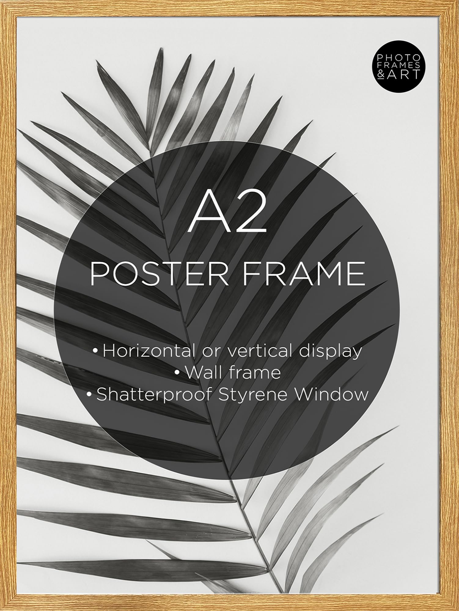 pf+a Oak Effect Frame For A2 (42x59.4cm) Poster - STYRENE WINDOW - Oak Poster Frame For A2 Portrait and Landscape Display