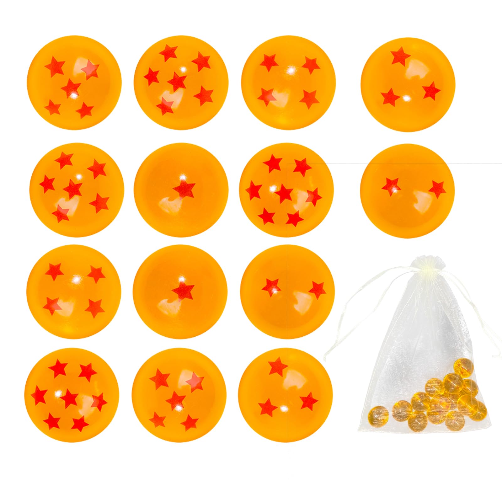 14PCS Anime Bouncy Balls, 7 Red Stars Bouncing Balls for Kids 27mm Bounce Ball Party Favors, Bag Filling