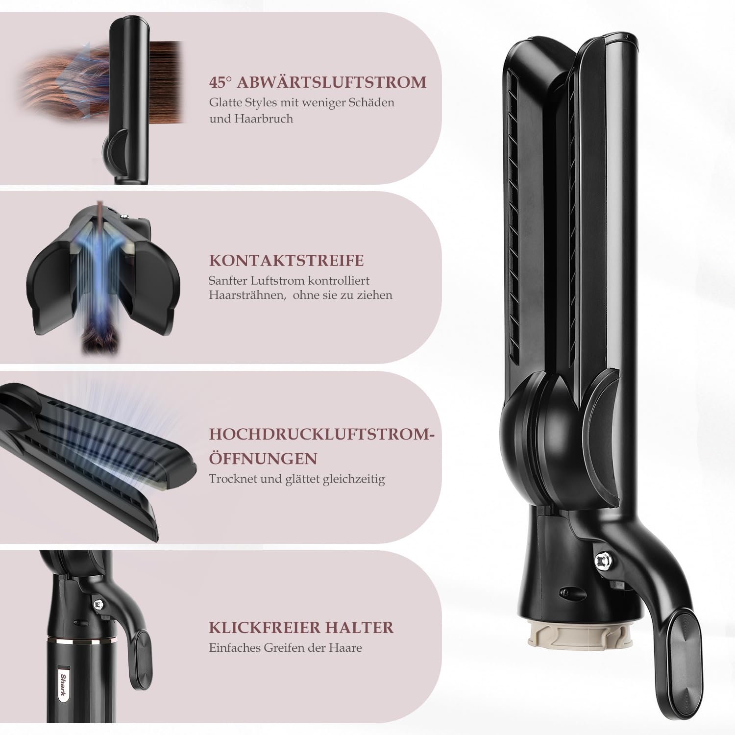 Haarglätter-Aufsatz für Shark FlexStyle Luftstyler, Airflow Technologie ohne Heizplatten, Gleichzeitiges Trocknen und Glätten mit Luftstrom, Reduziert Hitzeschäden, Schwarz
