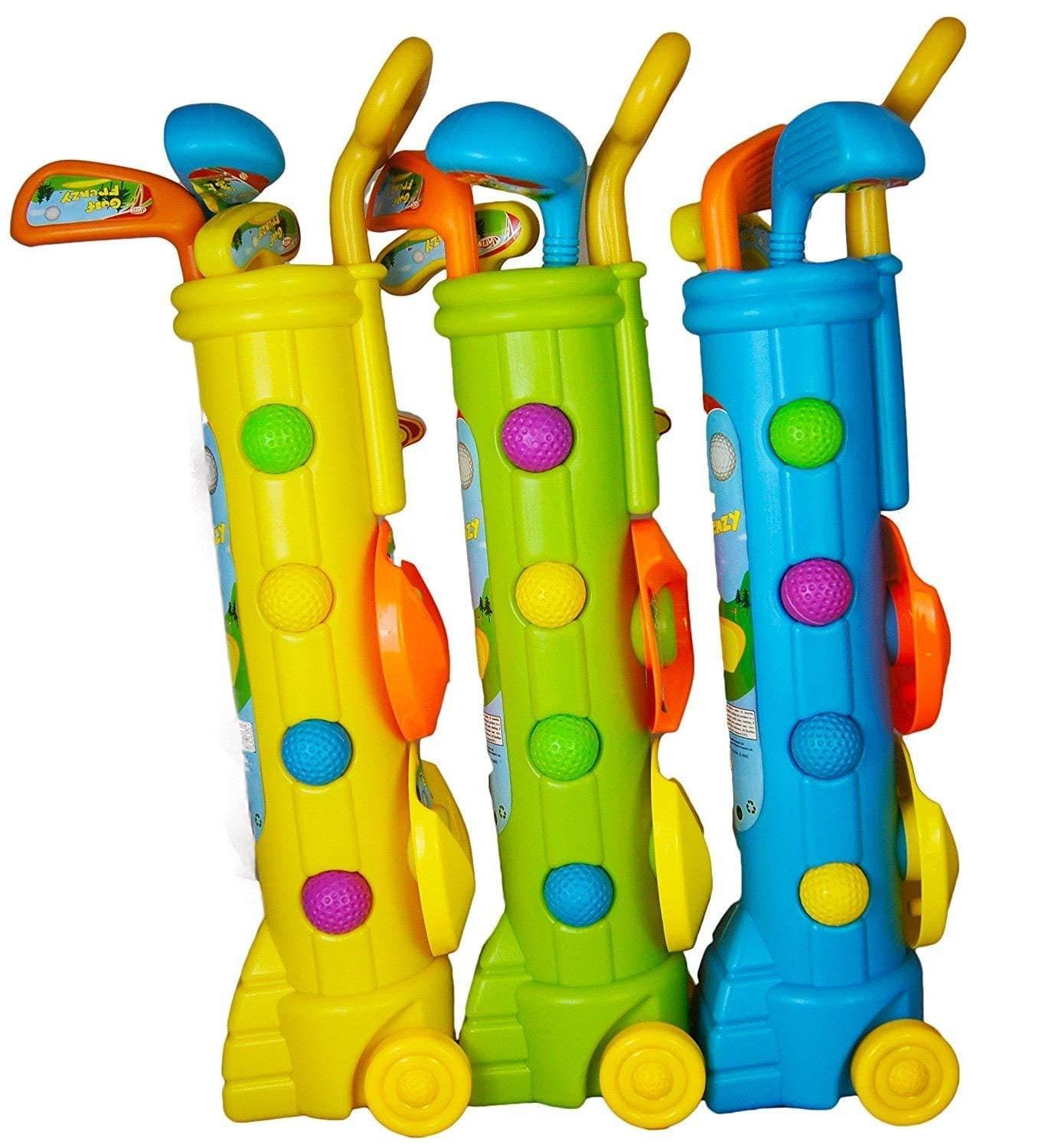 Unibos | Kids Golf Caddy Set with Balls and Clubs | Toy Golf Trolley with Wheels & Carry Handle | Complete Junior Golf Play Set for Children | Indoor & Outdoor Garden & Beach Sports Game