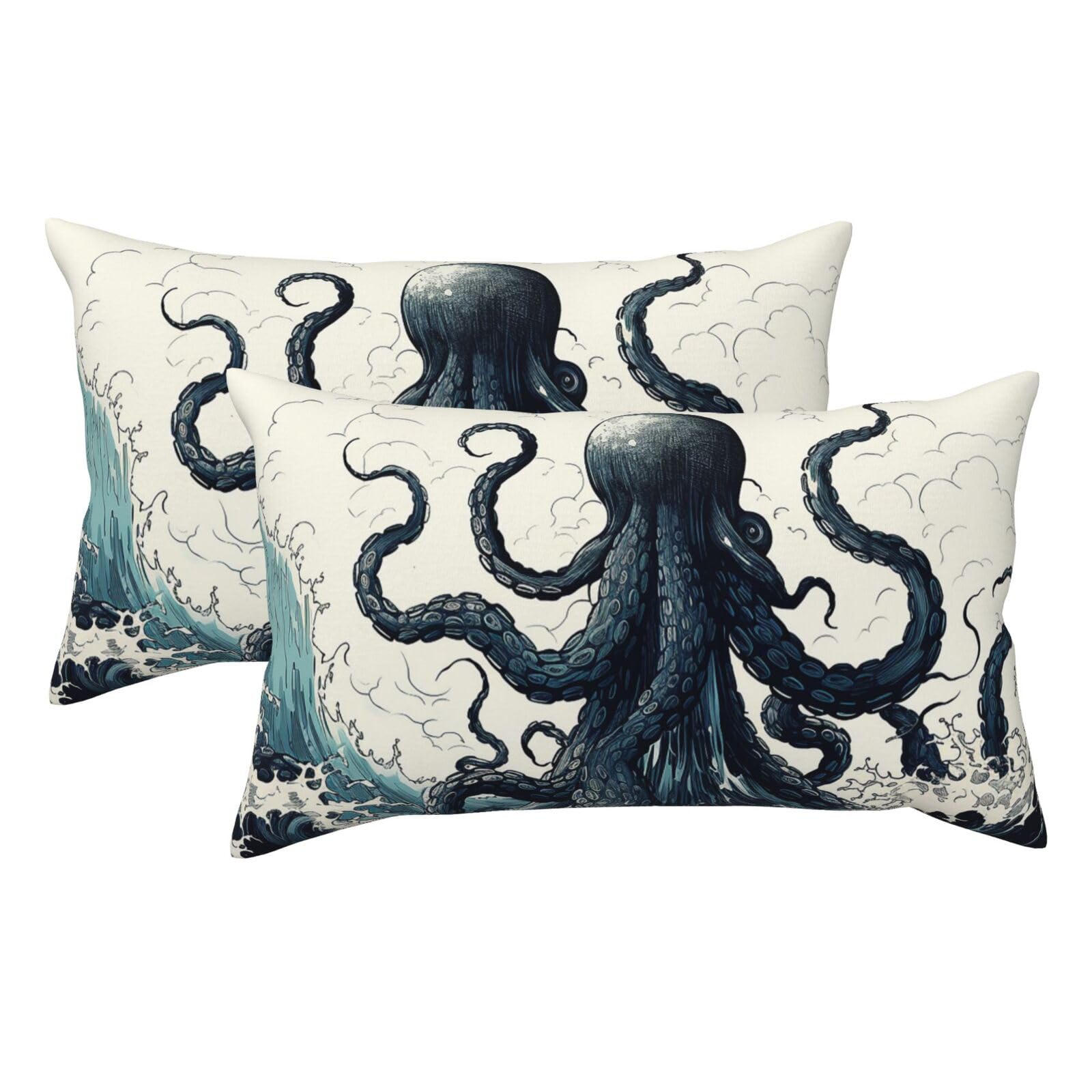 2 Pack King Pillow Cases with Hidden Zipper, Soft Breathable Pillow Covers for Hair and Skin, Ocean Inspired Sketch Pillowcases 20"x36" Bed Pillow Protectors Cover for Sleeping Gifts