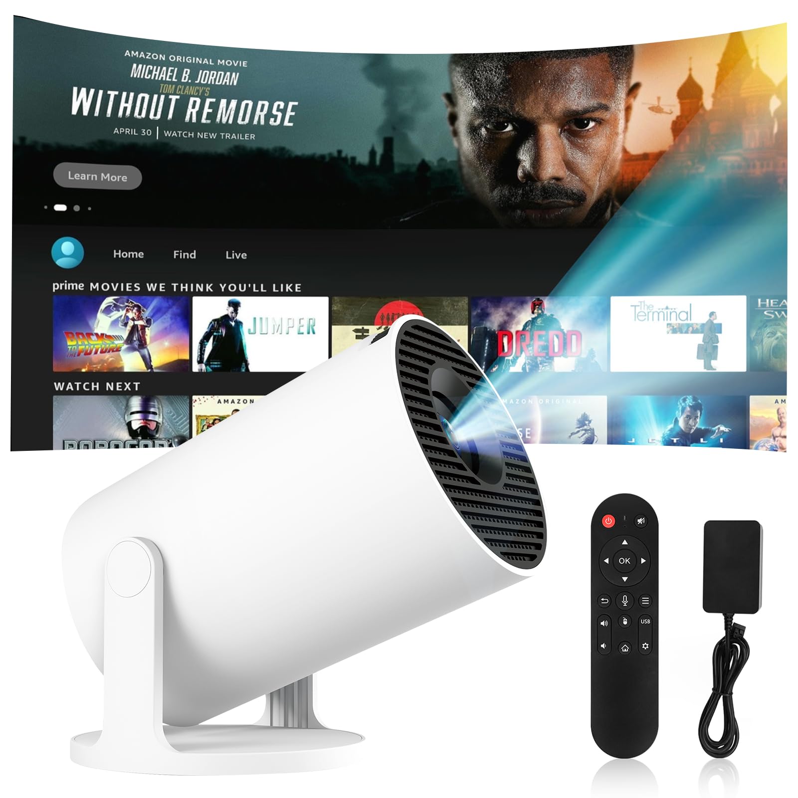 Proyector de video Mini proyector 4K Proyector de video portátil WiFi 6 Android 11 1080P Full HD Compatible con teléfono PC Lap HDMI Cine en casa Rotación de 180°