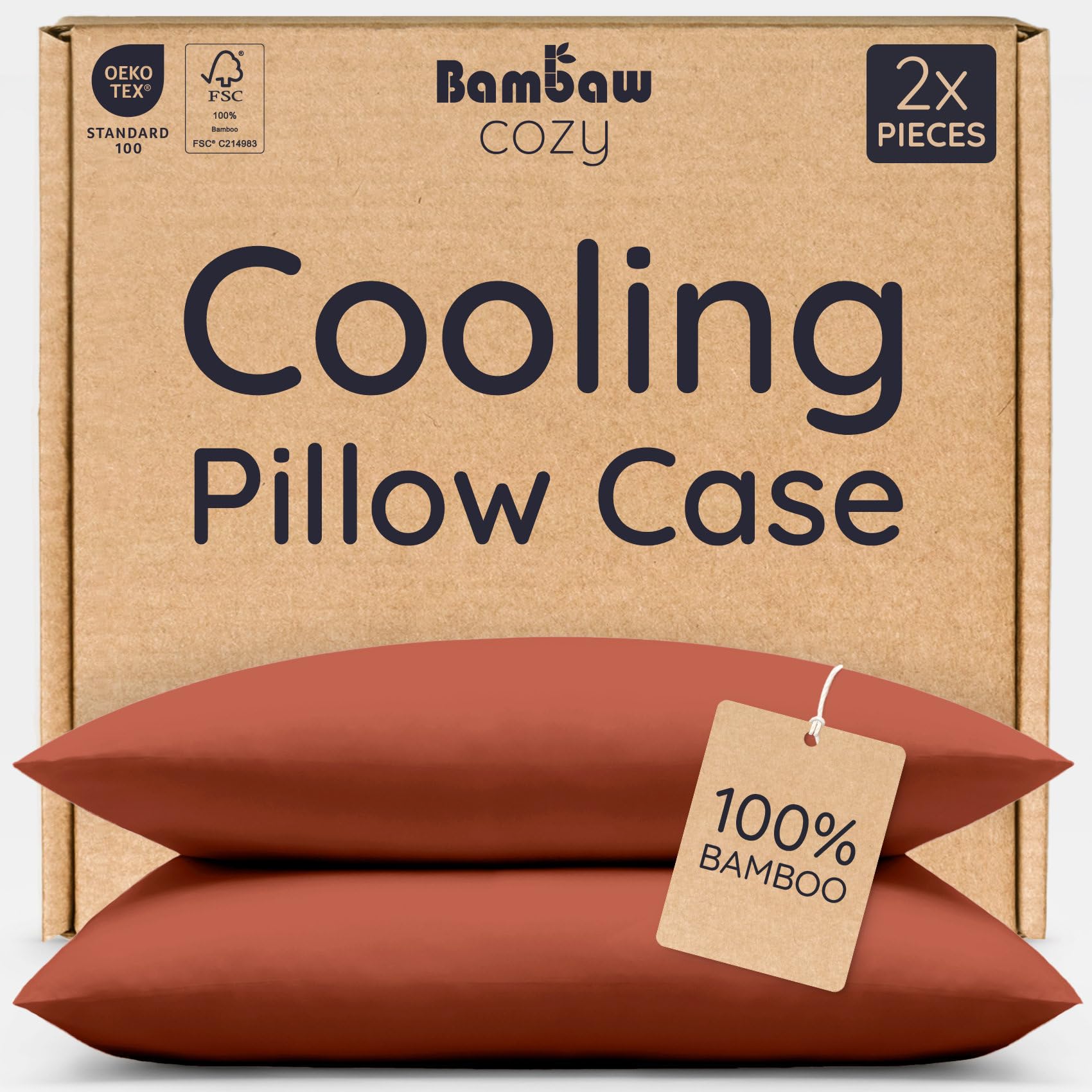 Bambaw Terracotta Bamboo Pillowcase 50X75 Cm, 2 Pack, Temperature Balancing Pillowcases, Hypoallergenic Pillowcases Bamboo With Envelope Closure, Breathable & Cooling Pillow Cases 2 Pack 50X75 Cm (Terracotta)