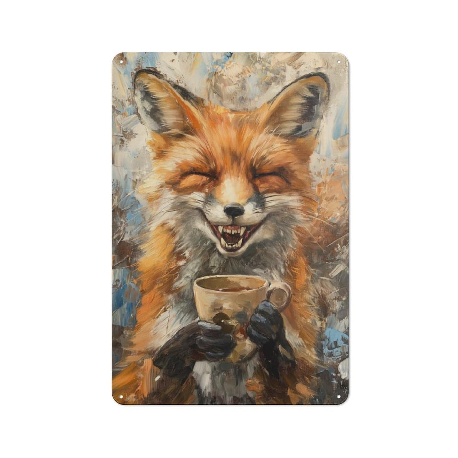 Junmoney Evil Laugh Fox Coffee Tea Industrial Tin Wall Sign 30X20cm Featuring Urban Room Decor For Workspace, Cafe, Hallway Or Garage