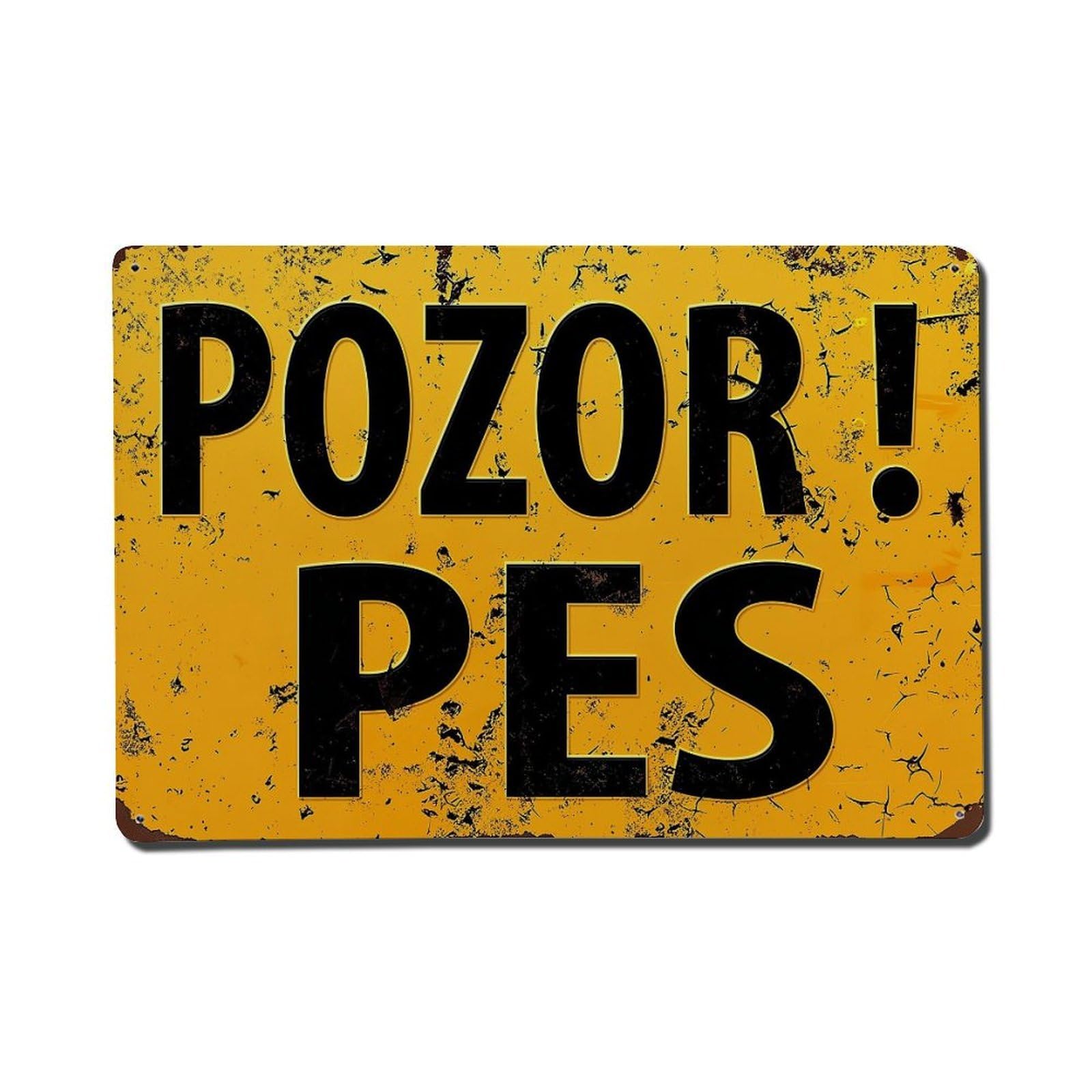 Caution Dog Sign Warning Yellow Metal Tin Sign Plaque