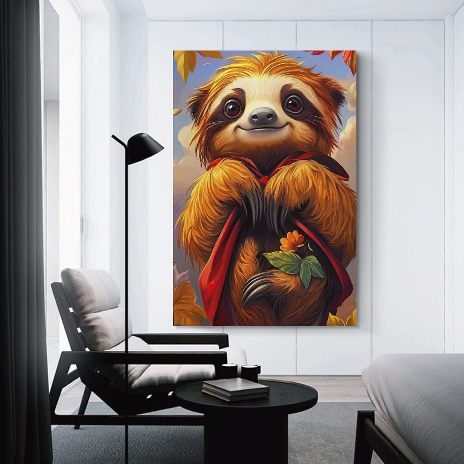 Junmoney Canvas Wall Art Cute Sloth with Flower, 24x36inch(60x90cm), for Living Room, Lounge Or Sitting Room, Canvas Styling for A Polished Room Look