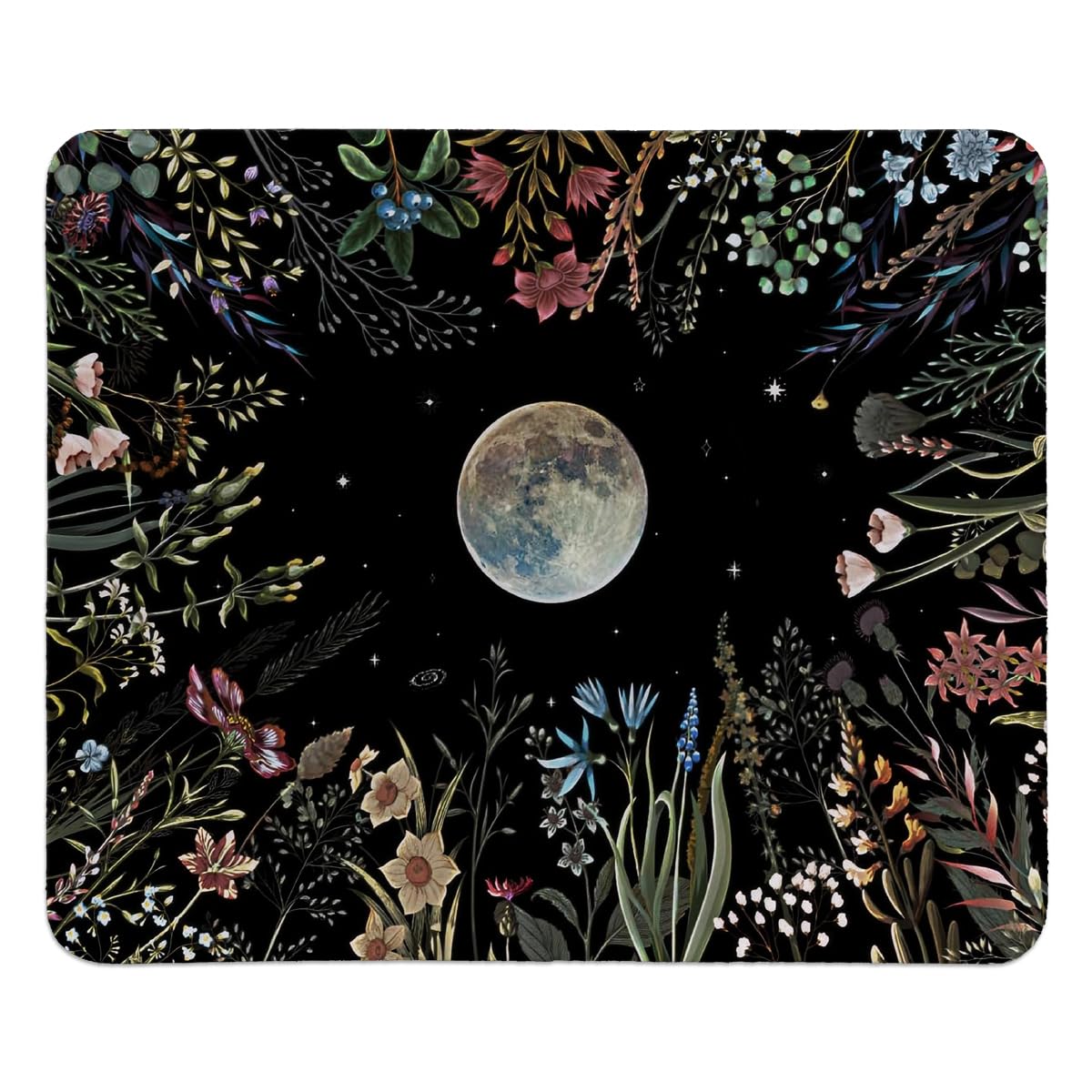 hold fizz Dark Academia Witchy Mouse Pad for Desk, Small Moon Floral Mouse Pad, Mouse Mat Square Non-Slip Rubber Base MousePads for Wireless Mouse