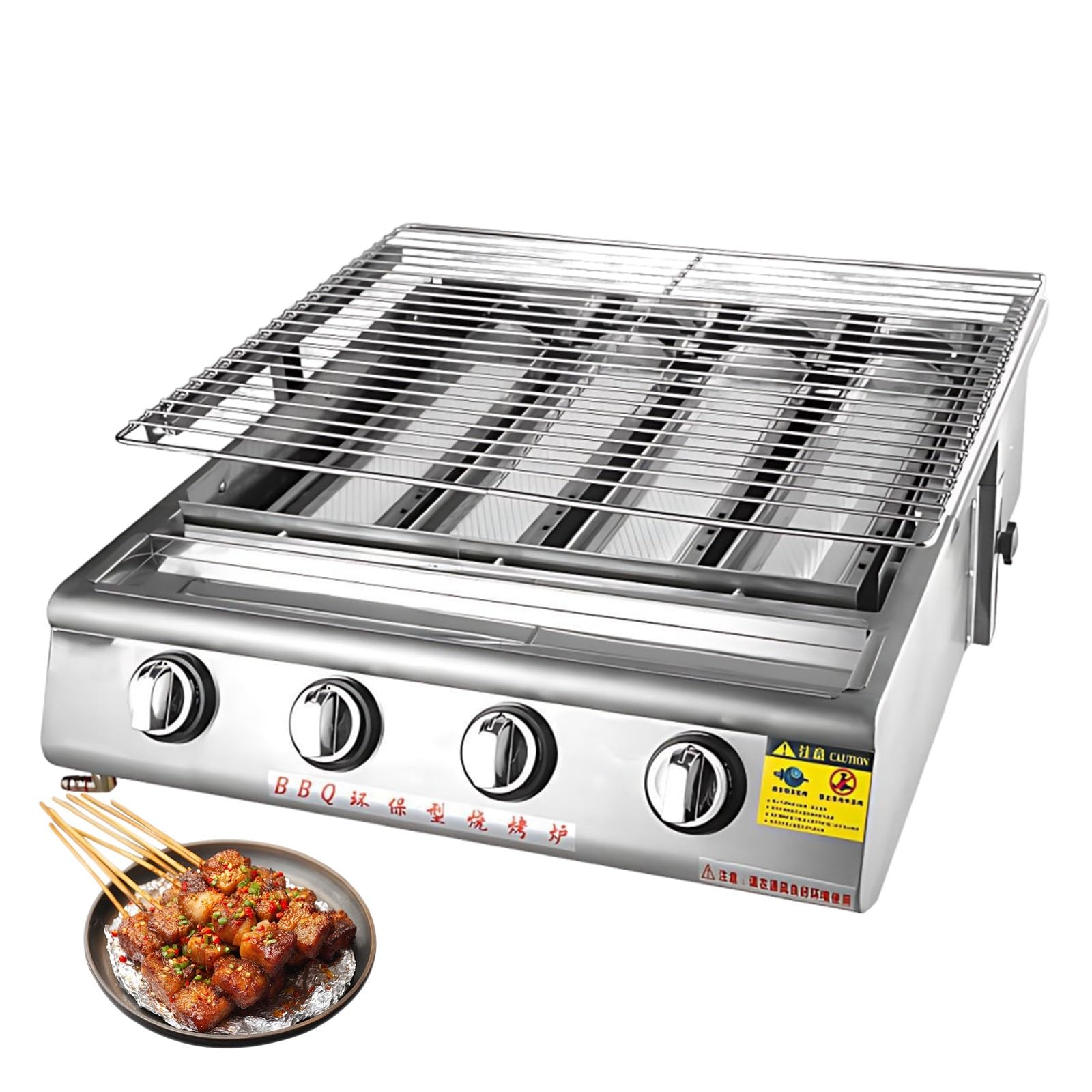Profesjonalny Grill Gastronomiczny ze Stali Nierdzewnej 304, 4/8/10 Palników Ceramicznych, Regulacja Wysokości, Trwały Grill Gazowy do Foodtrucka, 28 mbar(4 Burner)