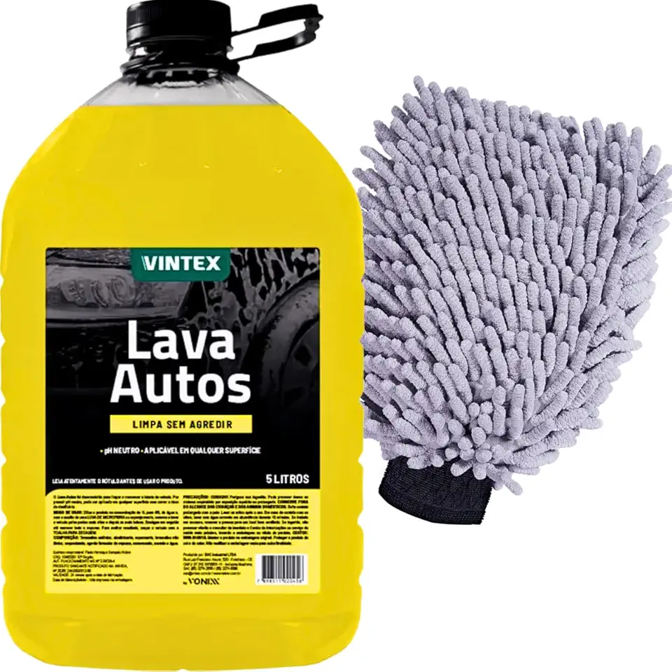 Luva Microfibra Para Lavar Carro Moto + Shampoo Neutro Lava Autos Vonixx Vintex 5L