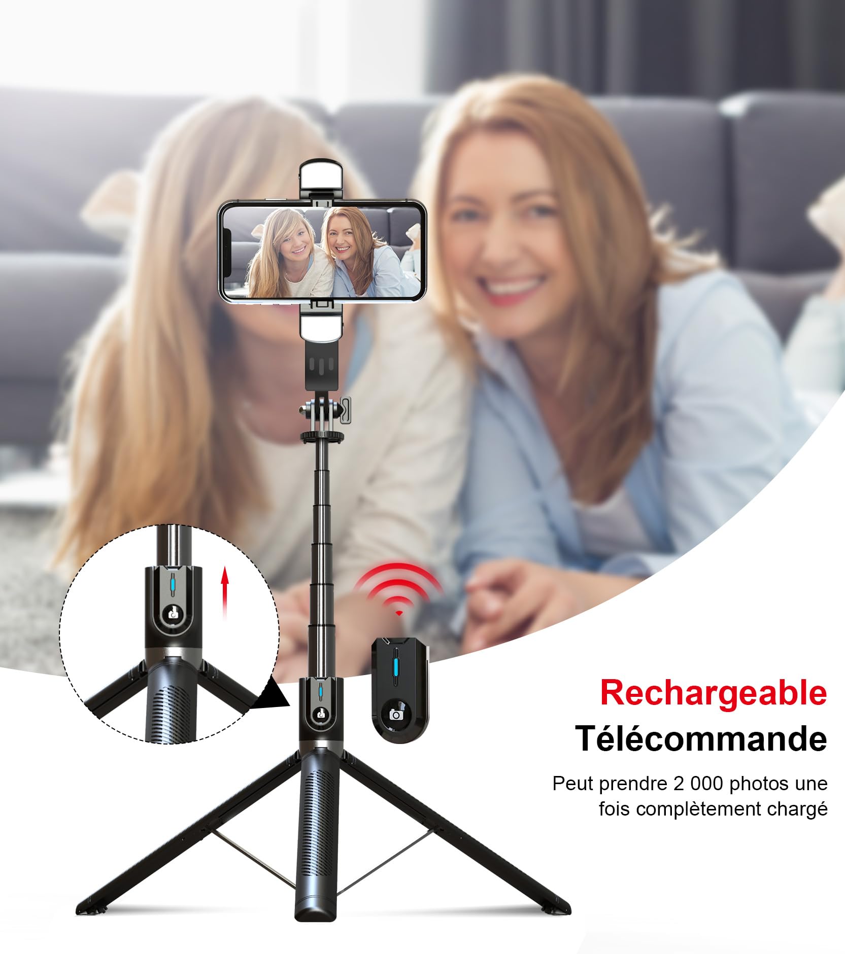 Perche à Selfie Trépied pour Smartphone - ASHINER 180cm Hauteur Support de Téléphone avec Télécommande et Lumières LED pour Voyages, Vlogs, Vidéos et Photos, Compatible avec Les iPhone et Android