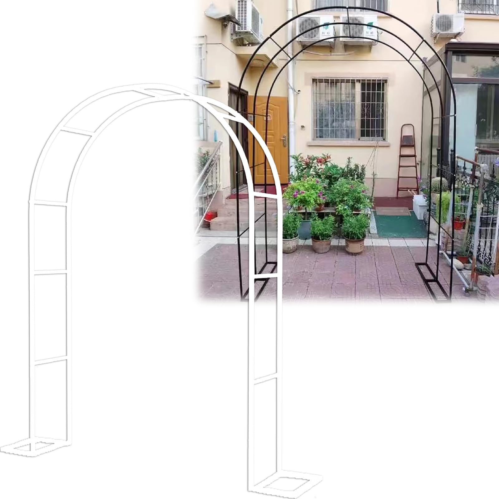 Arche de jardin blanche pour tonnelle de mariage extérieure et allée fleurie