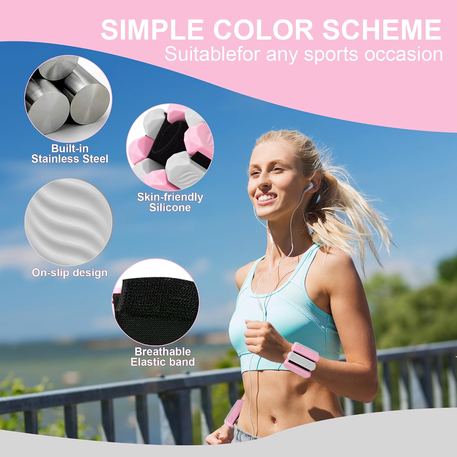Ankle and Wrist Weights for Women, Adjustable Weights Set of 2 (1Lb Each), for Walking, Yoga, Dance, Gym