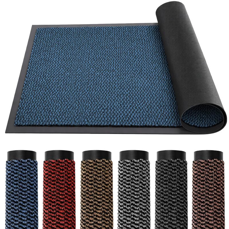 TrendMakers DOOR MATS MEDIUM LARGE (MIDNIGHT BLUE & BLACK) BARRIER MAT RUBBER EDGED HEAVY DUTY NON SLIP KITCHEN ENTRANCE HALL RUNNER RUG MATS 60X160CM (2ft x 5ft3) | POLYPROPYLENE PILE โ image 1