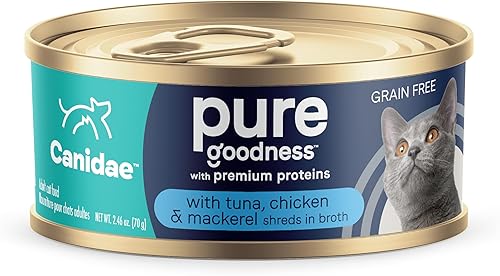 Canidae Adore Premium - Alimento húmedo para gatos, tritura con atún, pollo y caballa en caldo, 2.46 onzas (paquete de 24), sin granos