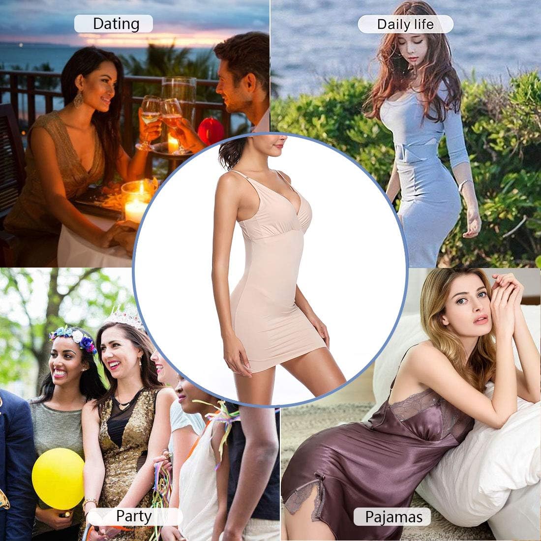 Full Slips for Under Dresses Women Full Body Shaping Control Slip V Neck Adjustable Spaghetti Straps Long Nightgown - Image 4