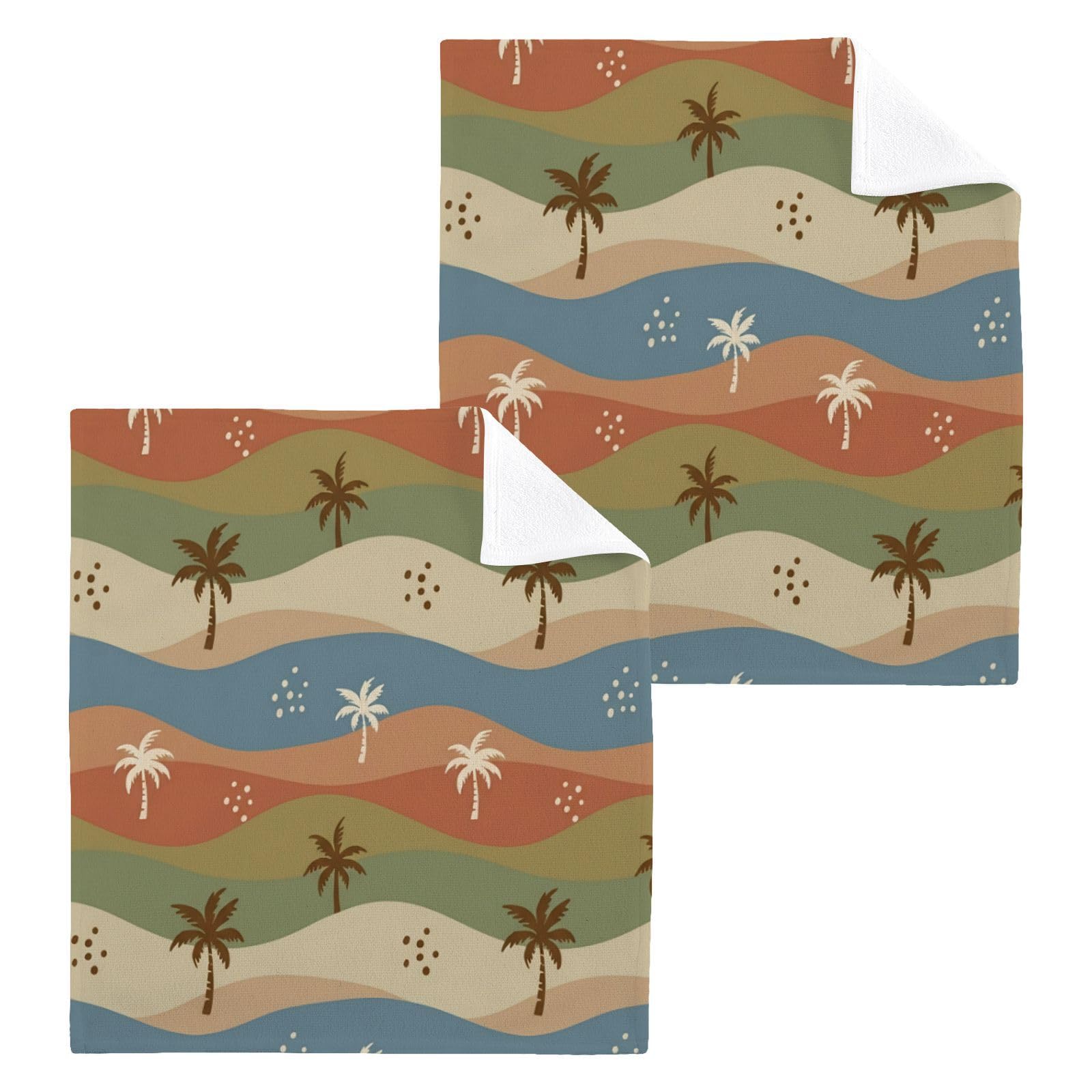 BOESI Boho Beach Landscape 12x12in Cotton Washcloth,Face Towel