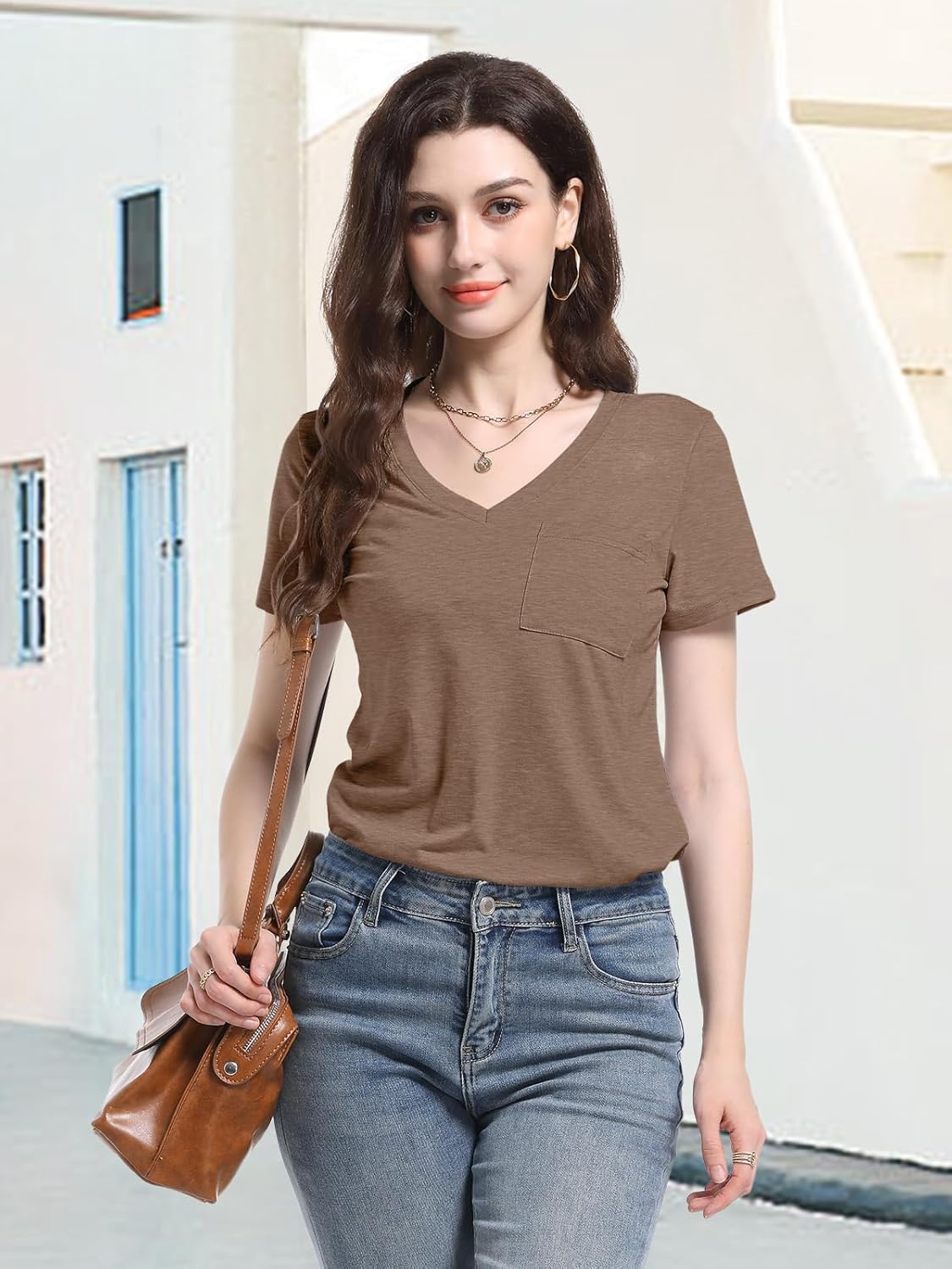 PGANDS Women's Summer Tops V Neck Short Sleeve T Shirts Casual Basic Loose Fit Tee - Image 5
