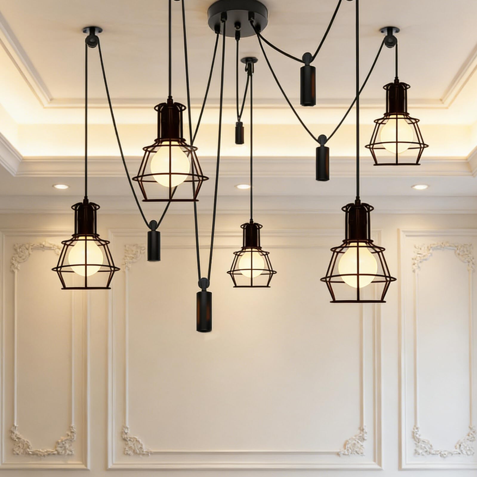 OSALADI Poulie Salons Set de 2 Lampe Plafond Noir en Fer avec Vis de Fixation