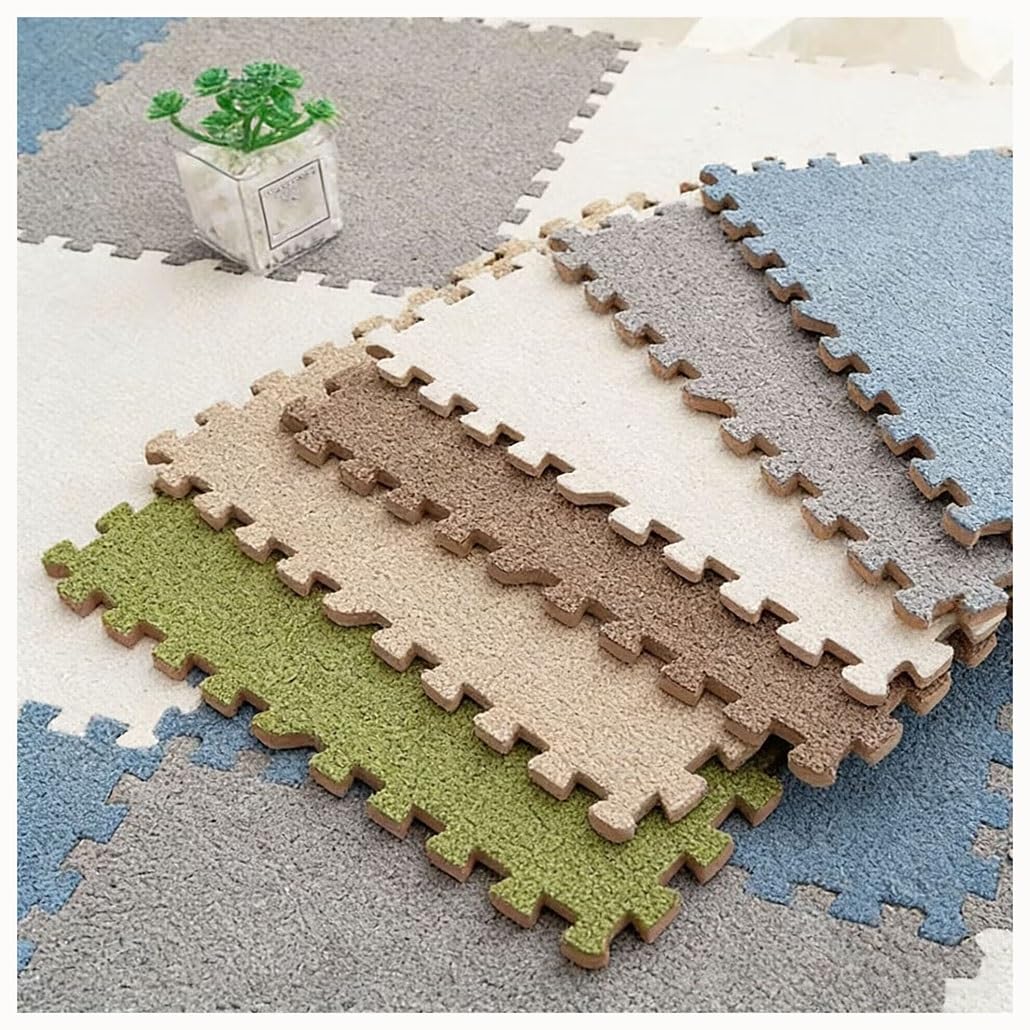 Weiche Schaumstoff-Boden-Puzzle-Matte, ineinandergreifende Teppichfliesen für Kinder und Erwachsene, flauschiger Schutzbereich für Wohnzimmer und Fitnessstudio, Hellgrau und Weiß, 20 Stück