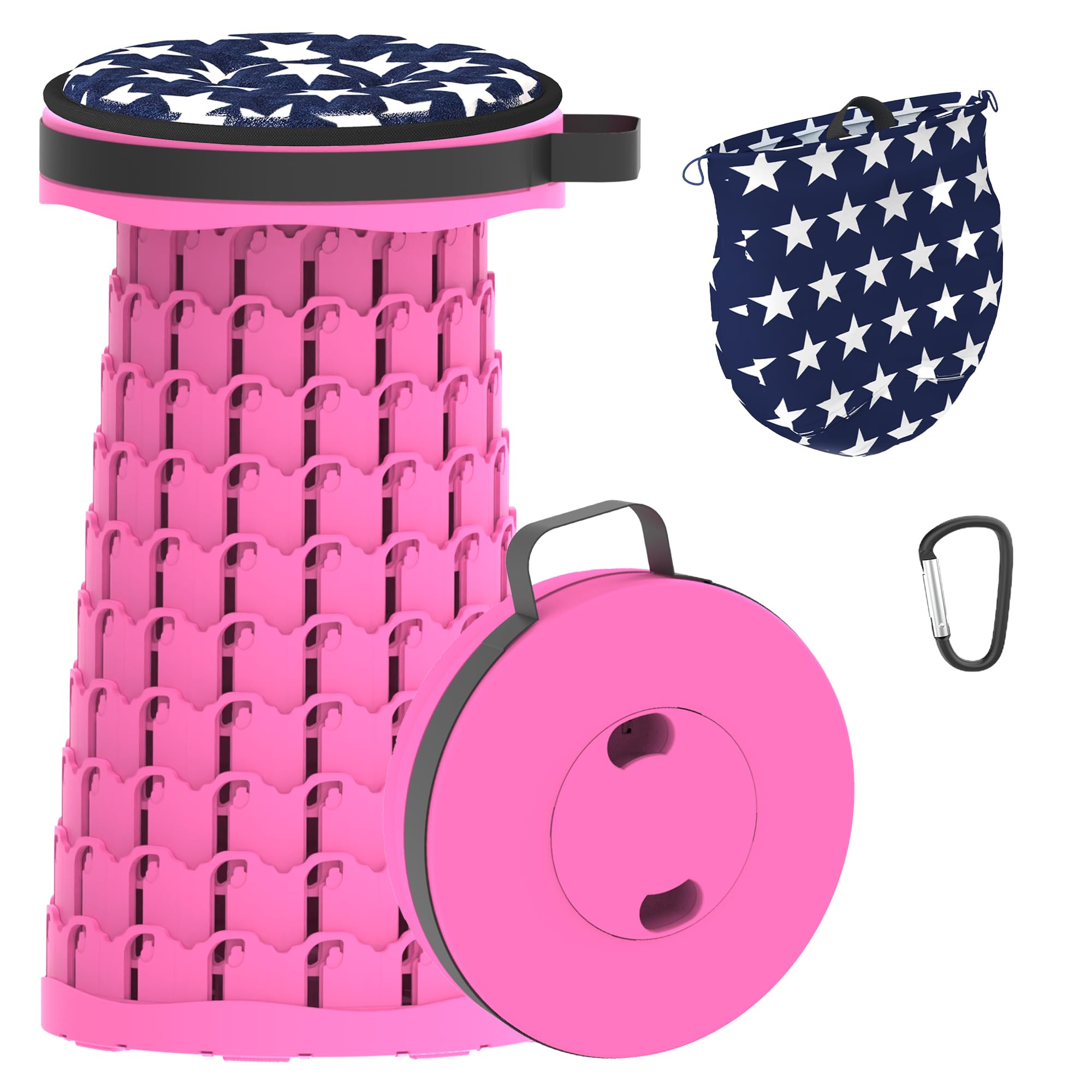 Sgabello Pieghevole Portatile Con Cuscino, Sgabello Da Campeggio Sgabello Telescopico Regolabile Con Borsa Da Trasporto Per Escursionismo Carico Massimo 200 Kg (rosso rosa)