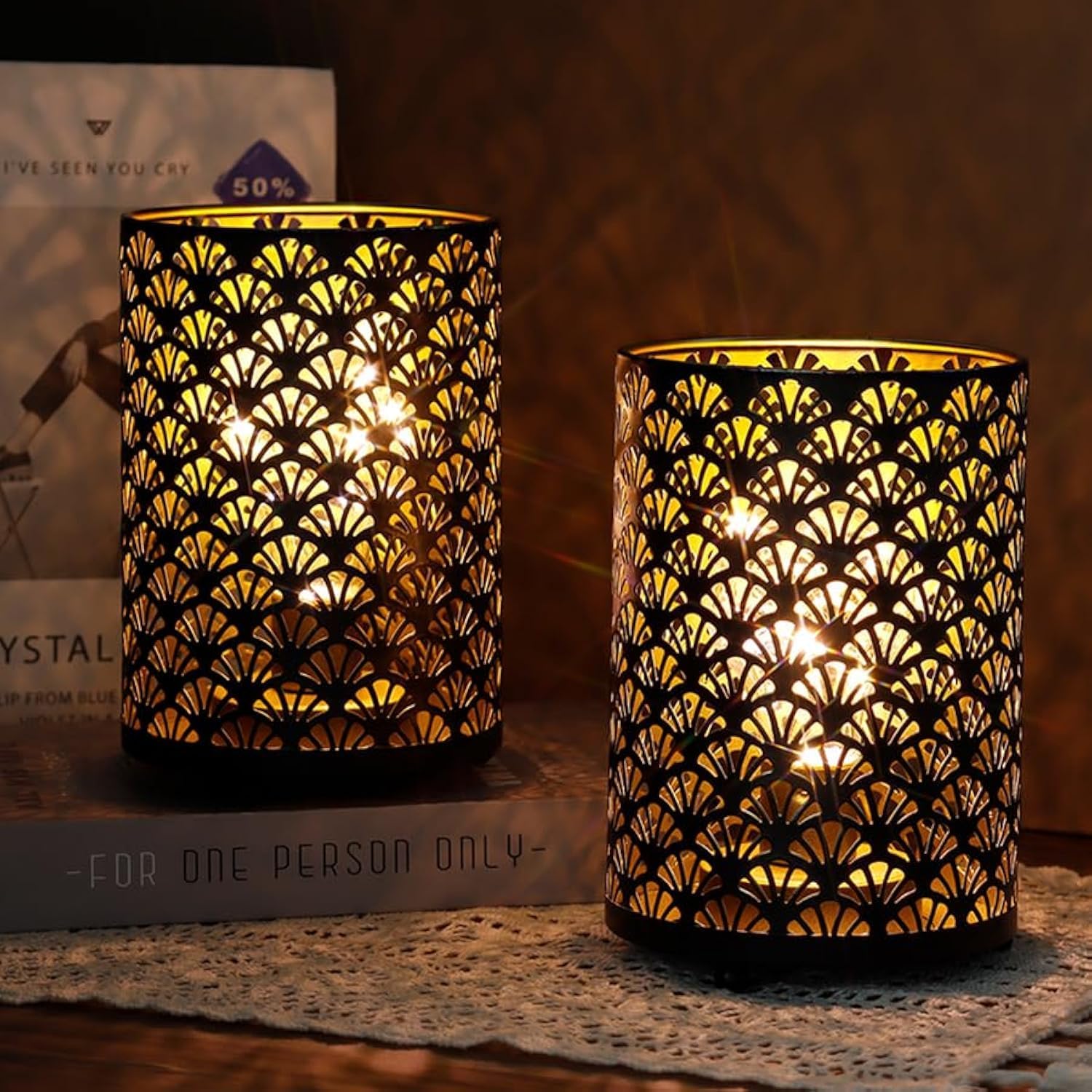 Trirocks Set Of 2 Battery Operated Table Lamp 12 Cm X 16 Cm Metal Cordless Bronze Lanterns With Warm Lights Bulb For Patio from B&Q