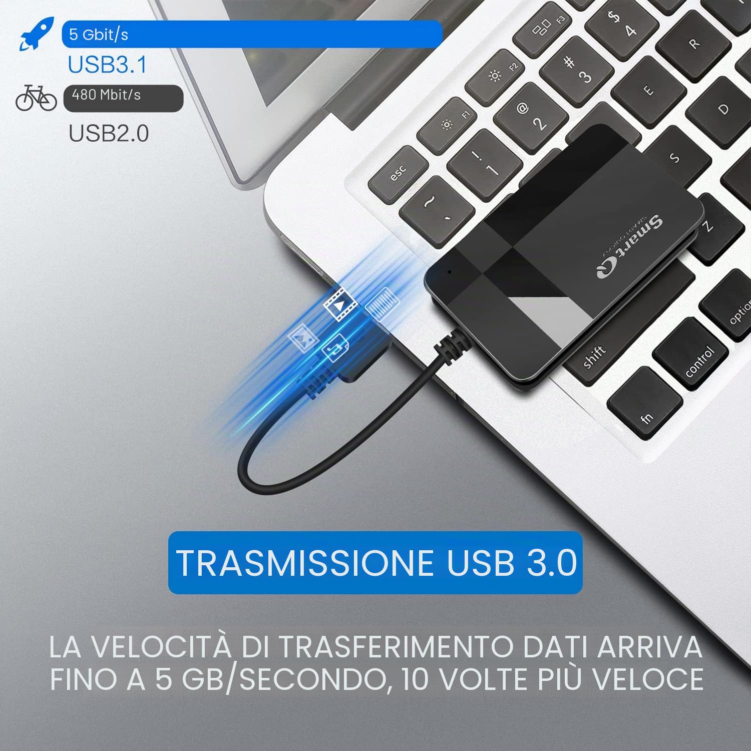 Smartq C368 USB 3.0 multi-card Reader, Plug N Play, Apple e compatibile con Windows, alimentato tramite USB, supporta CF/SD/SDHC/Scxc/MMC/MMC micro, ecc.