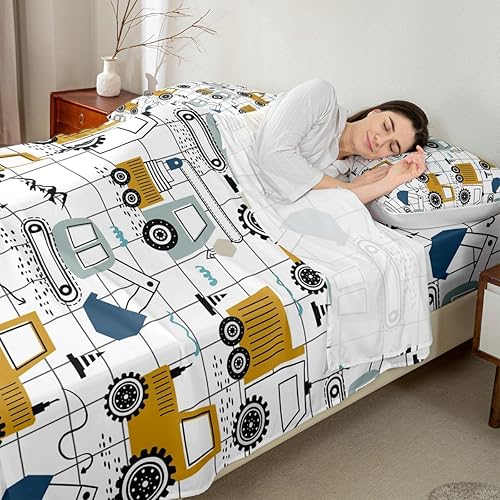 Miniatura 4 de Juego de sábanas de construcción, tamaño King, excavadora, tractor, sábanas para niños pequeños con bolsillo profundo, sábana bajera de dibujos