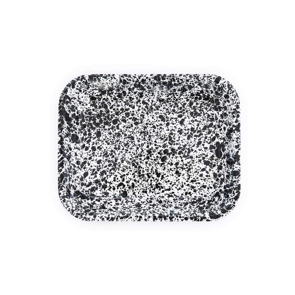 Enamelware Large Open Roaster, 13 x 10 inches, Black/White Splatter