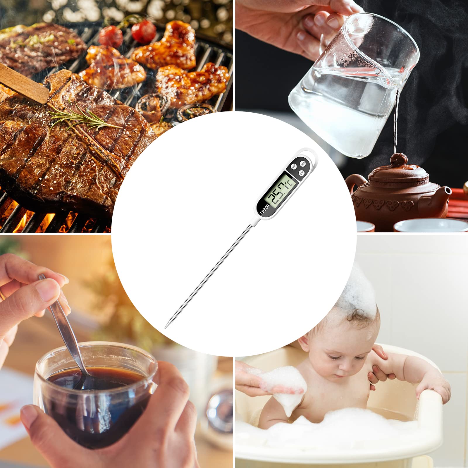 Firschoie Termómetro digital para cocina, Termómetro para cocinar a la parrilla con sonda larga, Precisión de la sonda alimentaria de 0,1°C, Termómetro de cocina para cocinar, hornear y asar