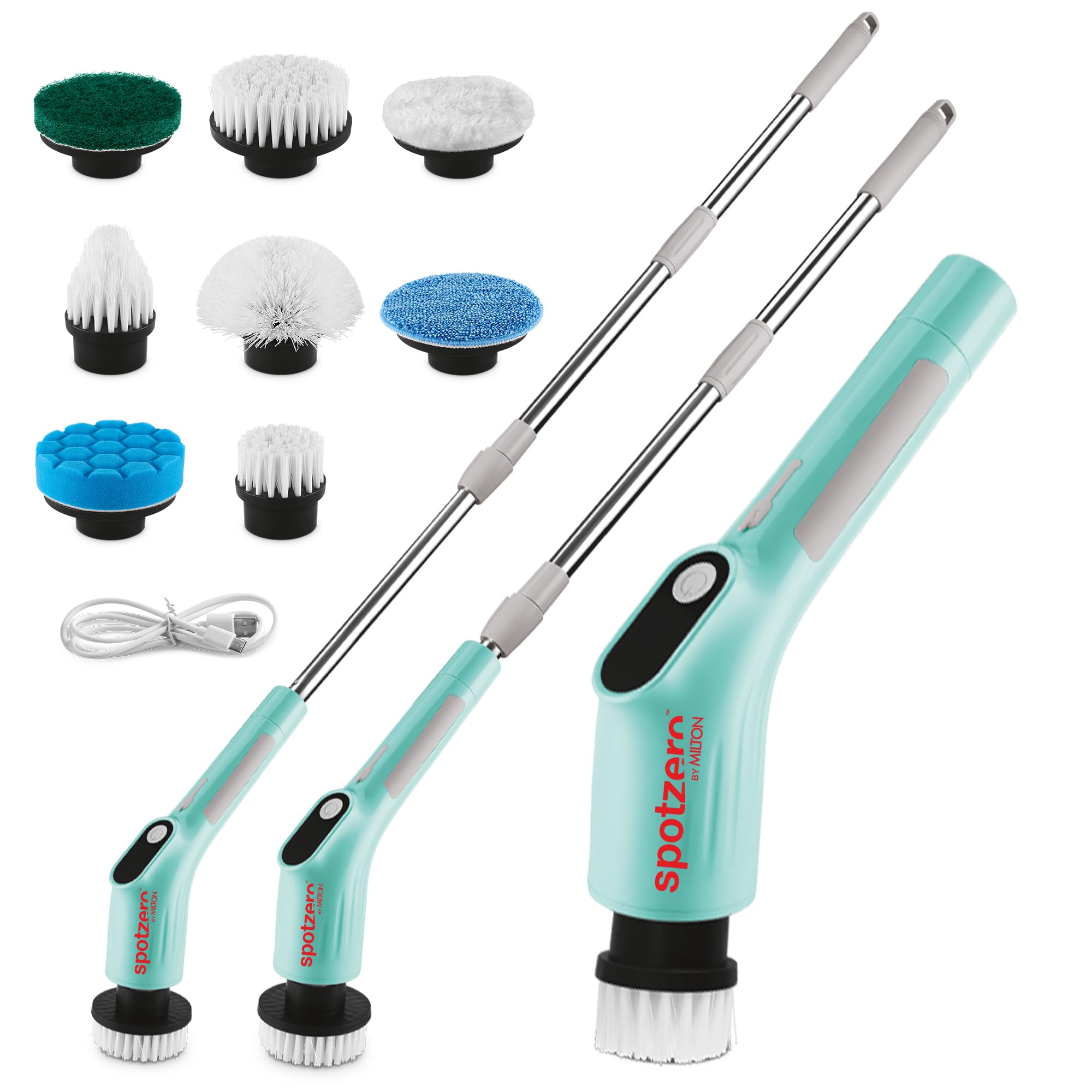 Spotzero By Milton 8-in-1 Electric Spin Scrubber, Water Proof Cordless Cleaning Brush with 8 Replacement Head, Power Scrubber, Dual Speed, Adjustable & Detachable Handle I for Bathroom, Kitchen, Car-picture-21