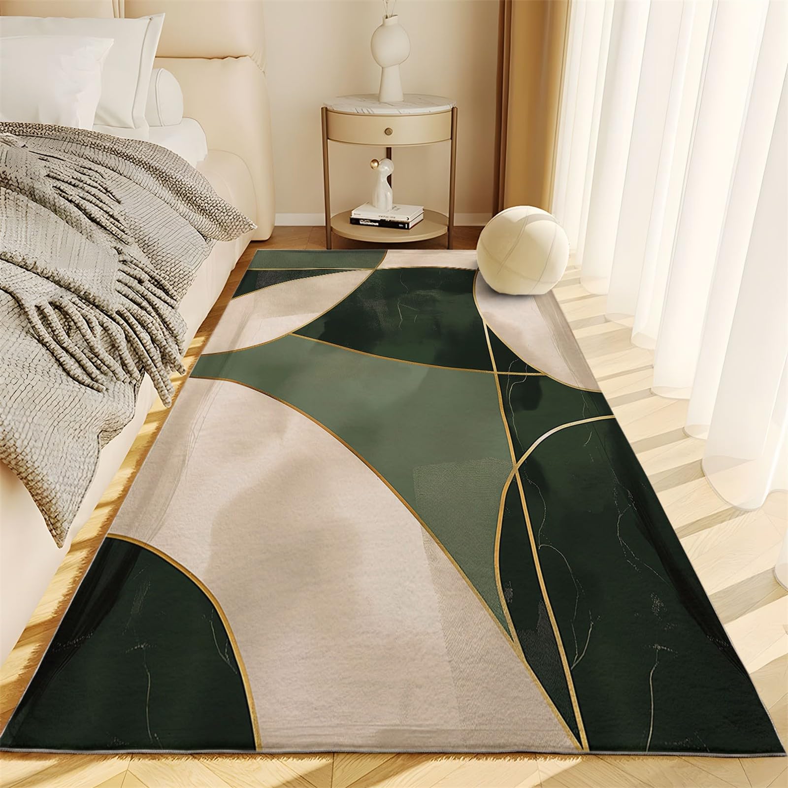 Teppich Läufer 120 x 170 cm Dunkelgrün Design, Minimalistische Abstrakte Streifen Kurzflor Teppich für Wohnzimmer Schlafzimmer Esszimmer Küche Flur Jugendzimmer - Weich Waschbarteppich Pflegeleicht